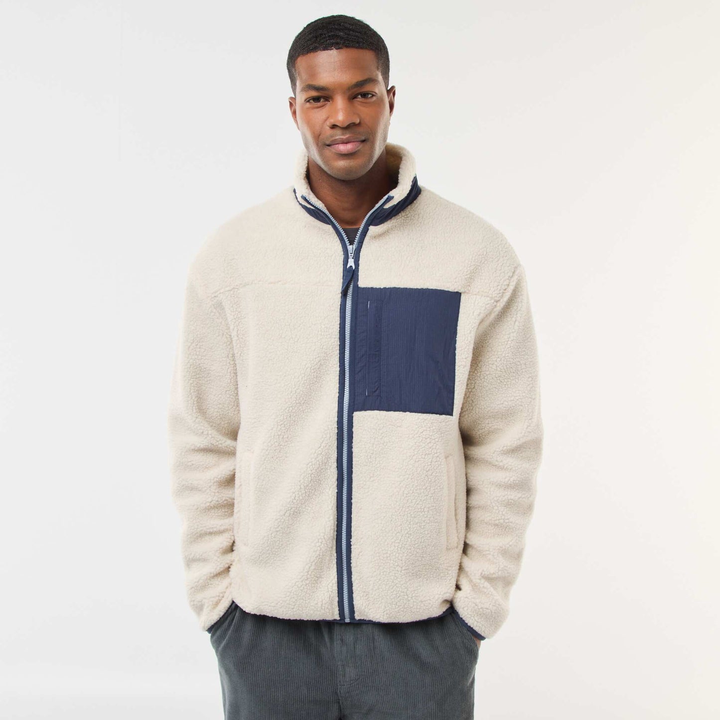 Sweat zippé effet moutonné BLANC