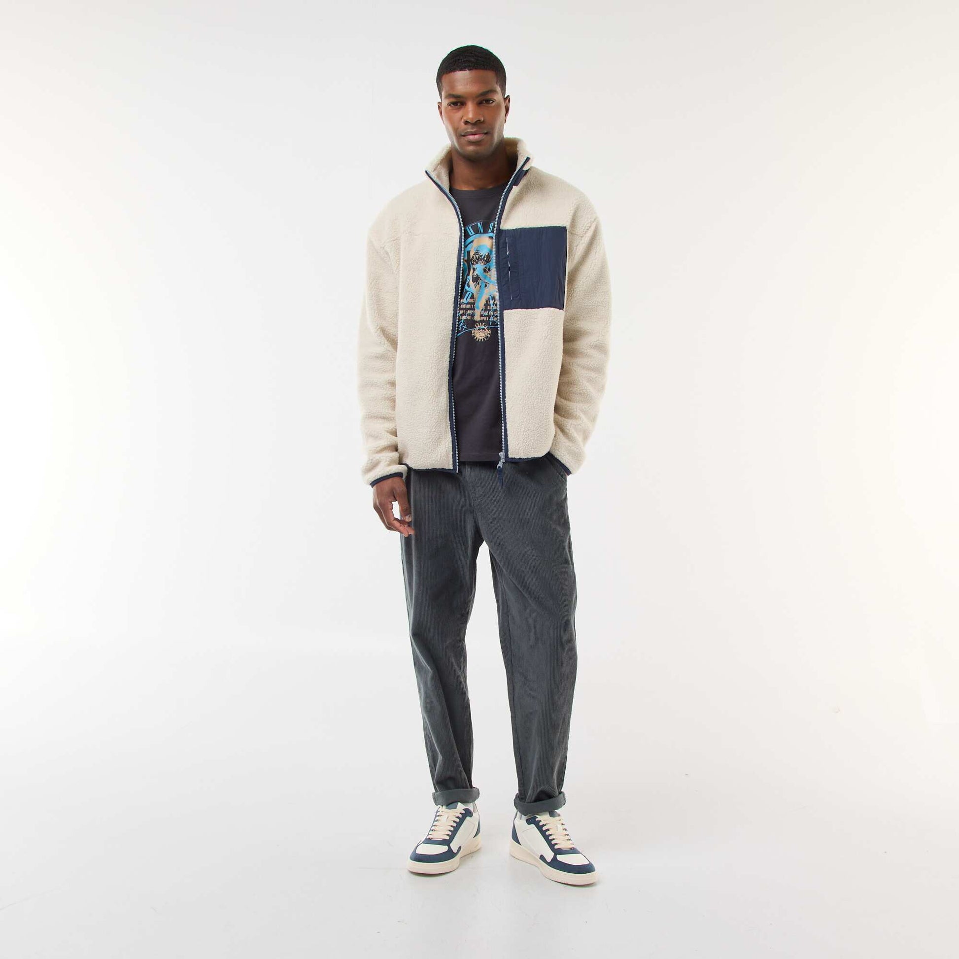 Sweat zippé effet moutonné BLANC
