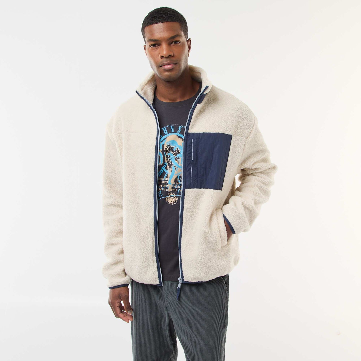 Sweat zippé effet moutonné BLANC