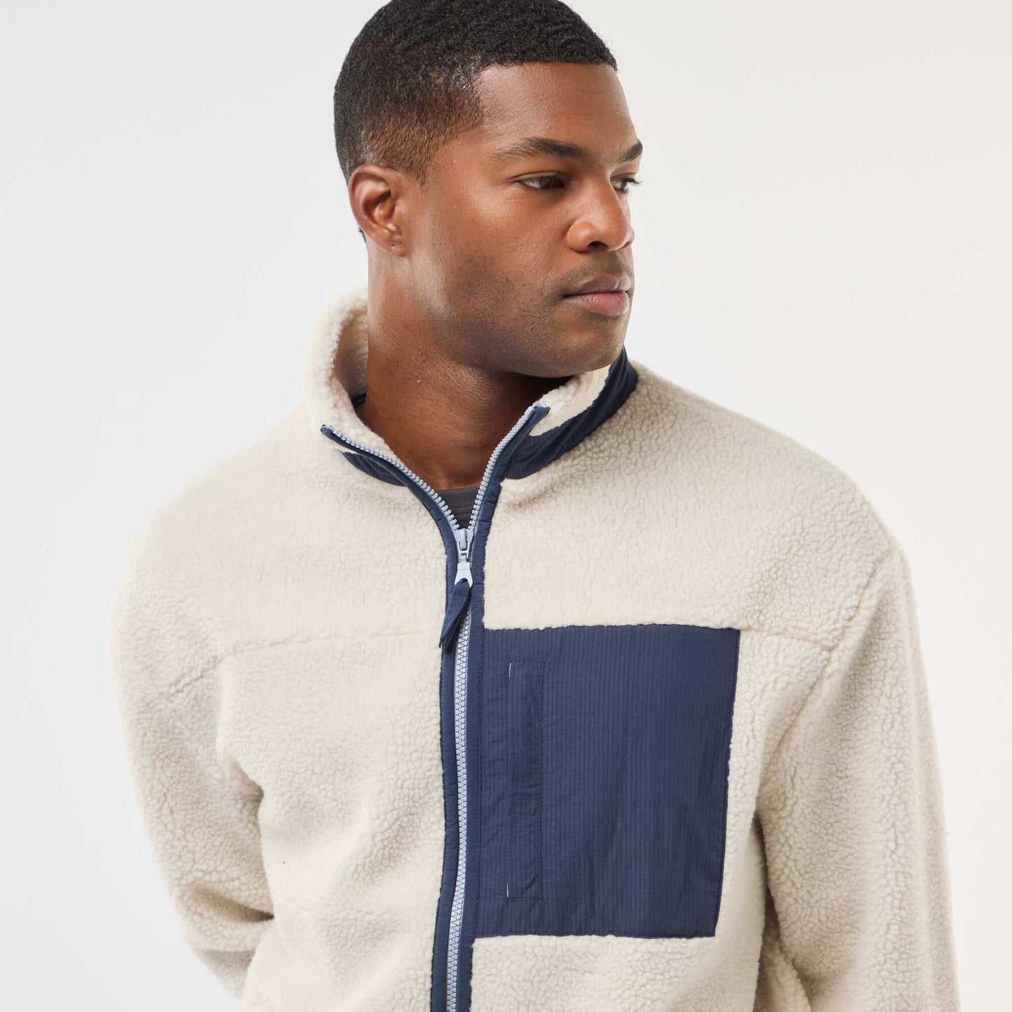 Sweat zippé effet moutonné BLANC