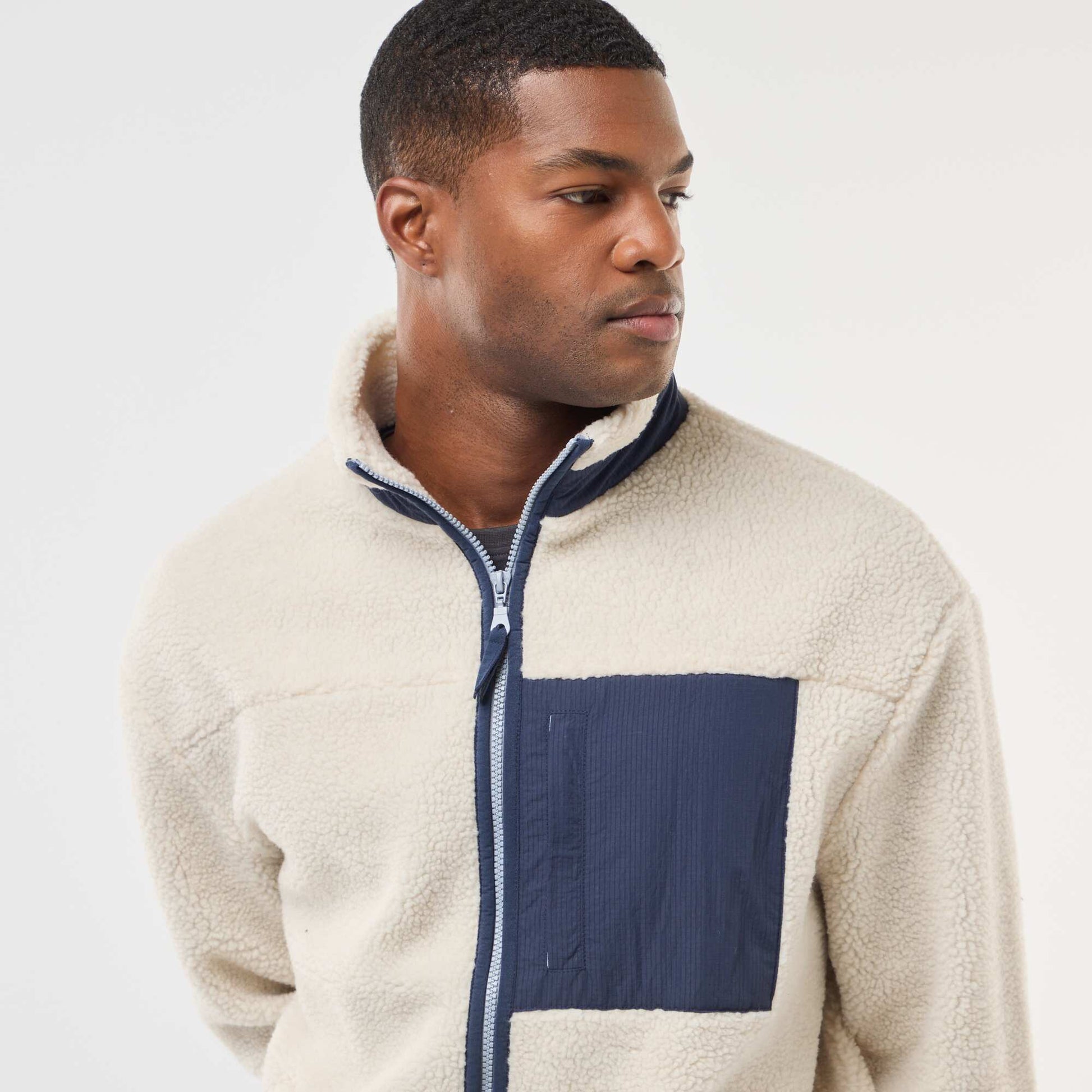 Sweat zippé effet moutonné BLANC