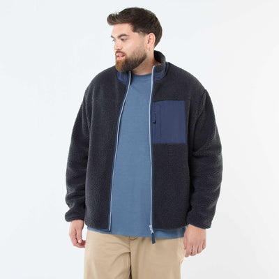 Sweat effet moutonné zippé bicolore NOIR