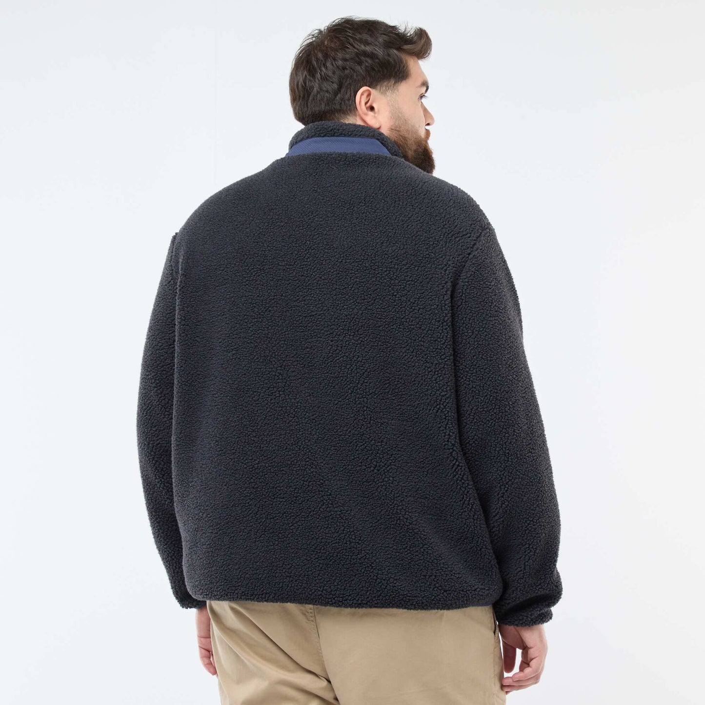 Sweat effet moutonné zippé bicolore NOIR