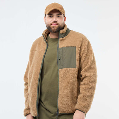 Sweat effet moutonné zippé bicolore BEIGE