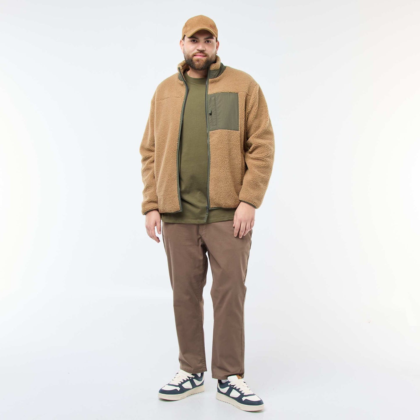 Sweat effet moutonné zippé bicolore BEIGE