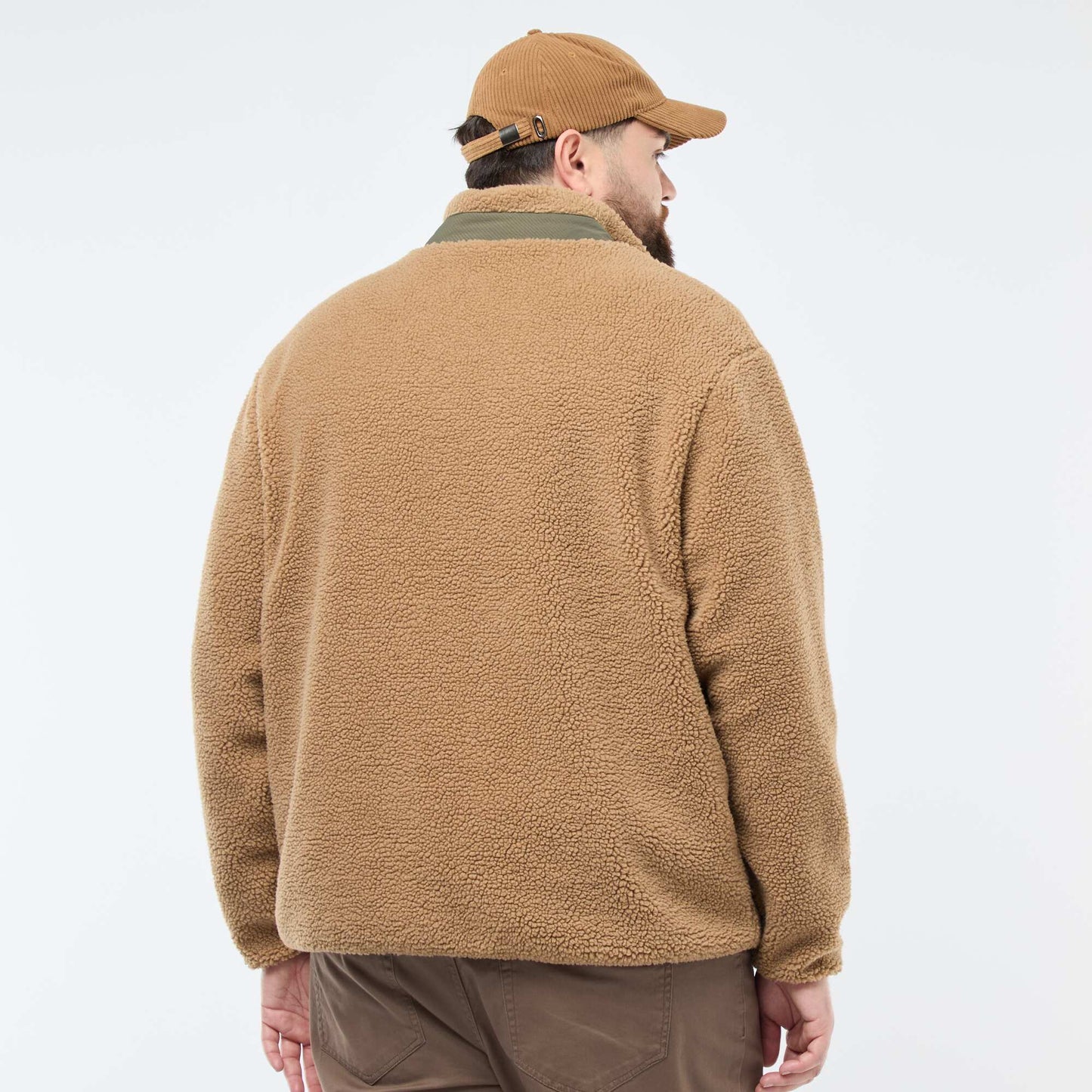 Sweat effet moutonné zippé bicolore BEIGE
