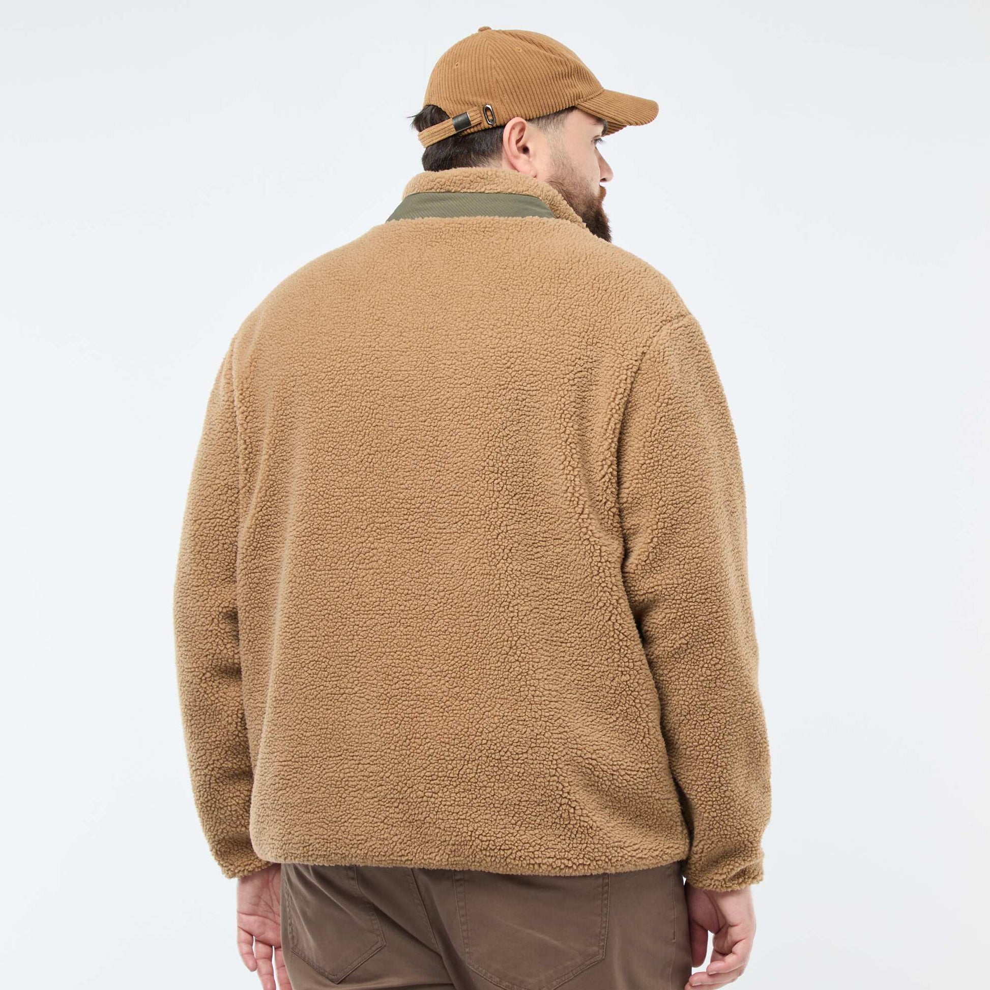 Sweat effet moutonné zippé bicolore BEIGE