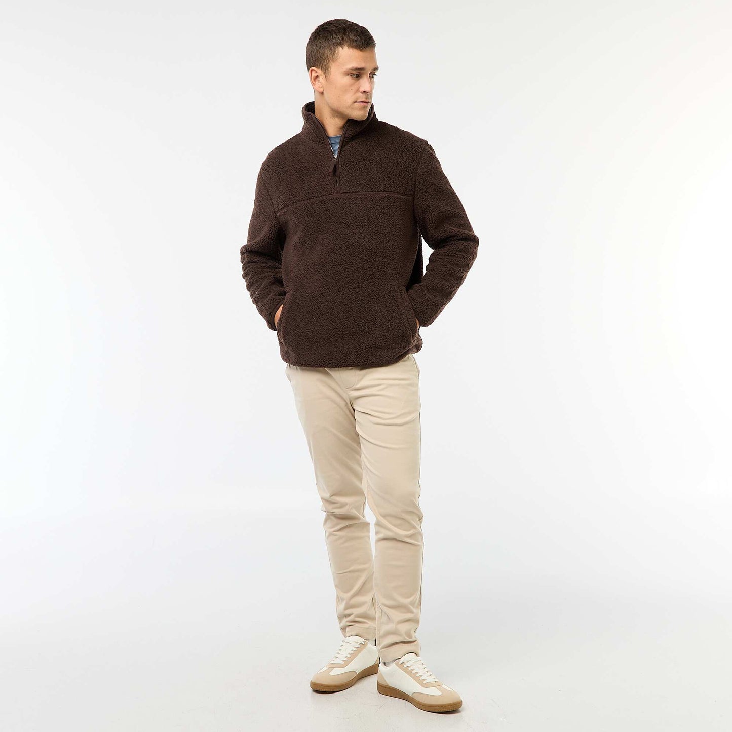 Sweat zippé col montant uni MARRON