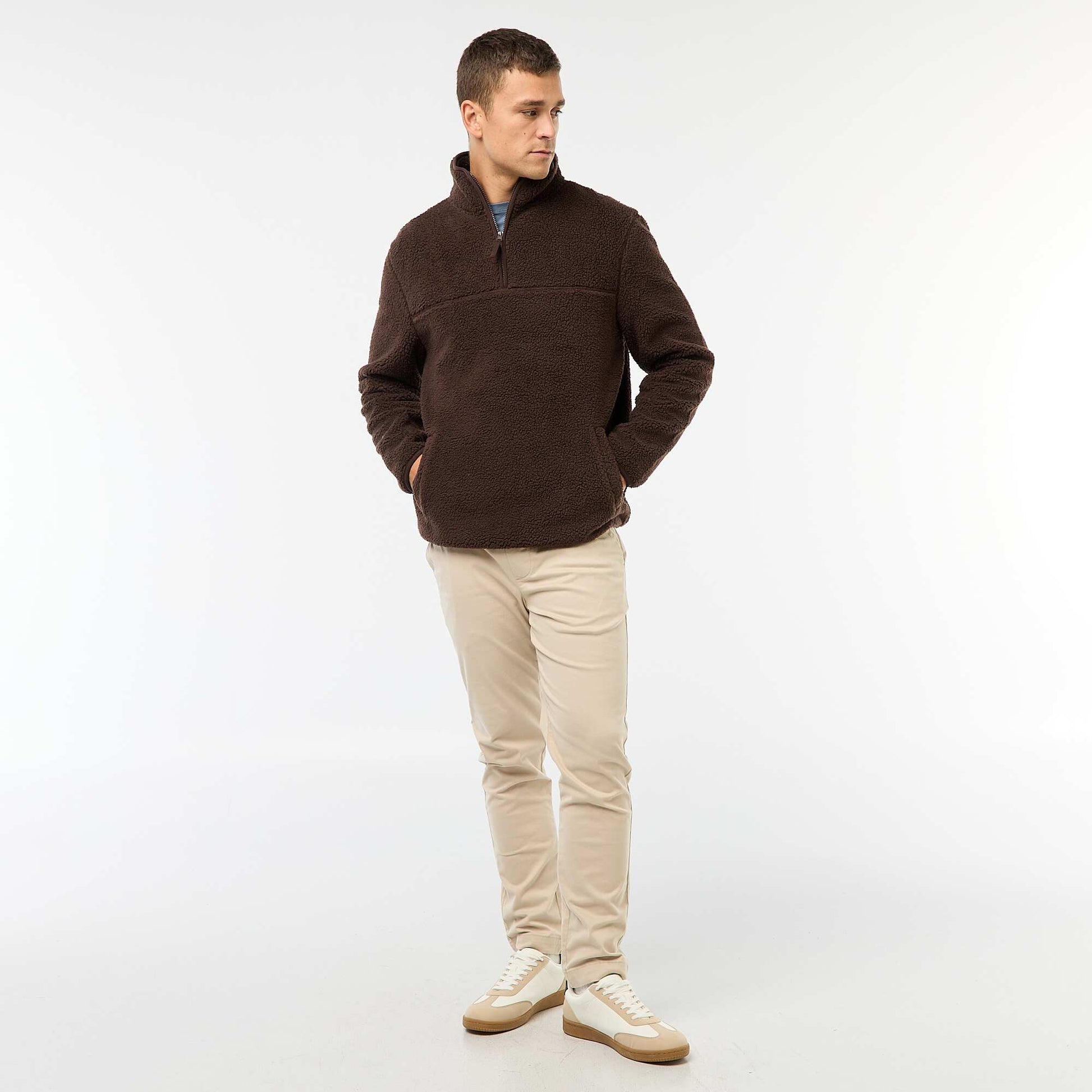 Sweat zippé col montant uni MARRON