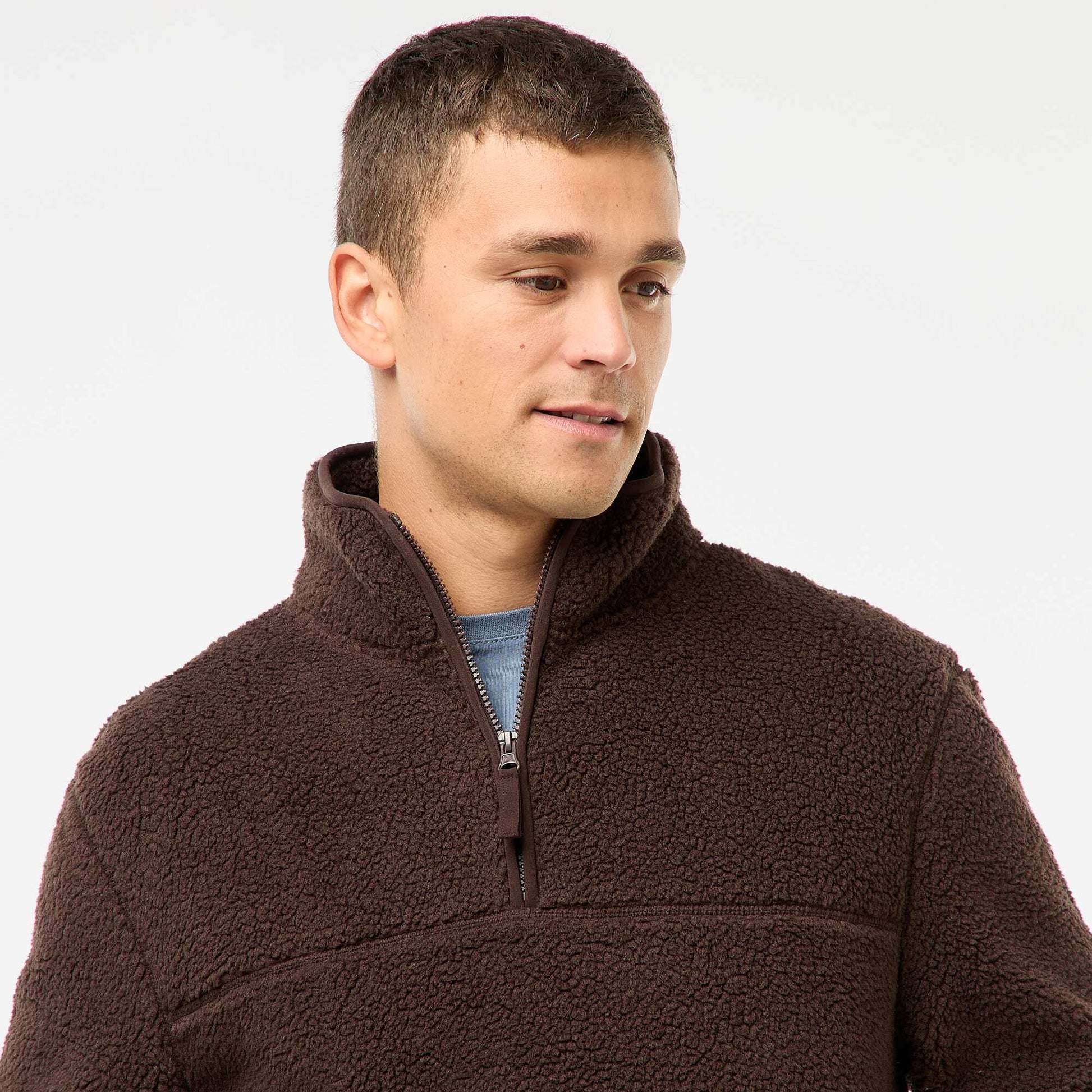 Sweat zippé col montant uni MARRON