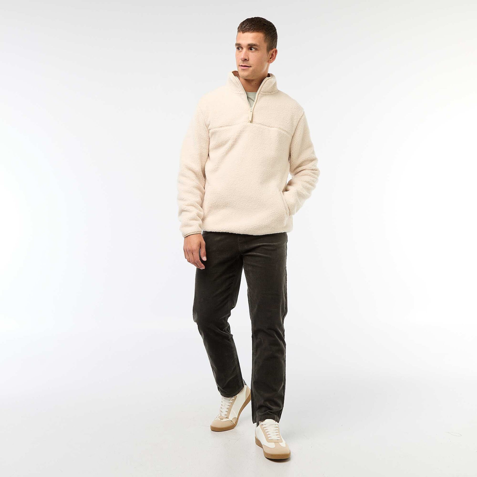 Sweat zippé col montant uni BEIGE