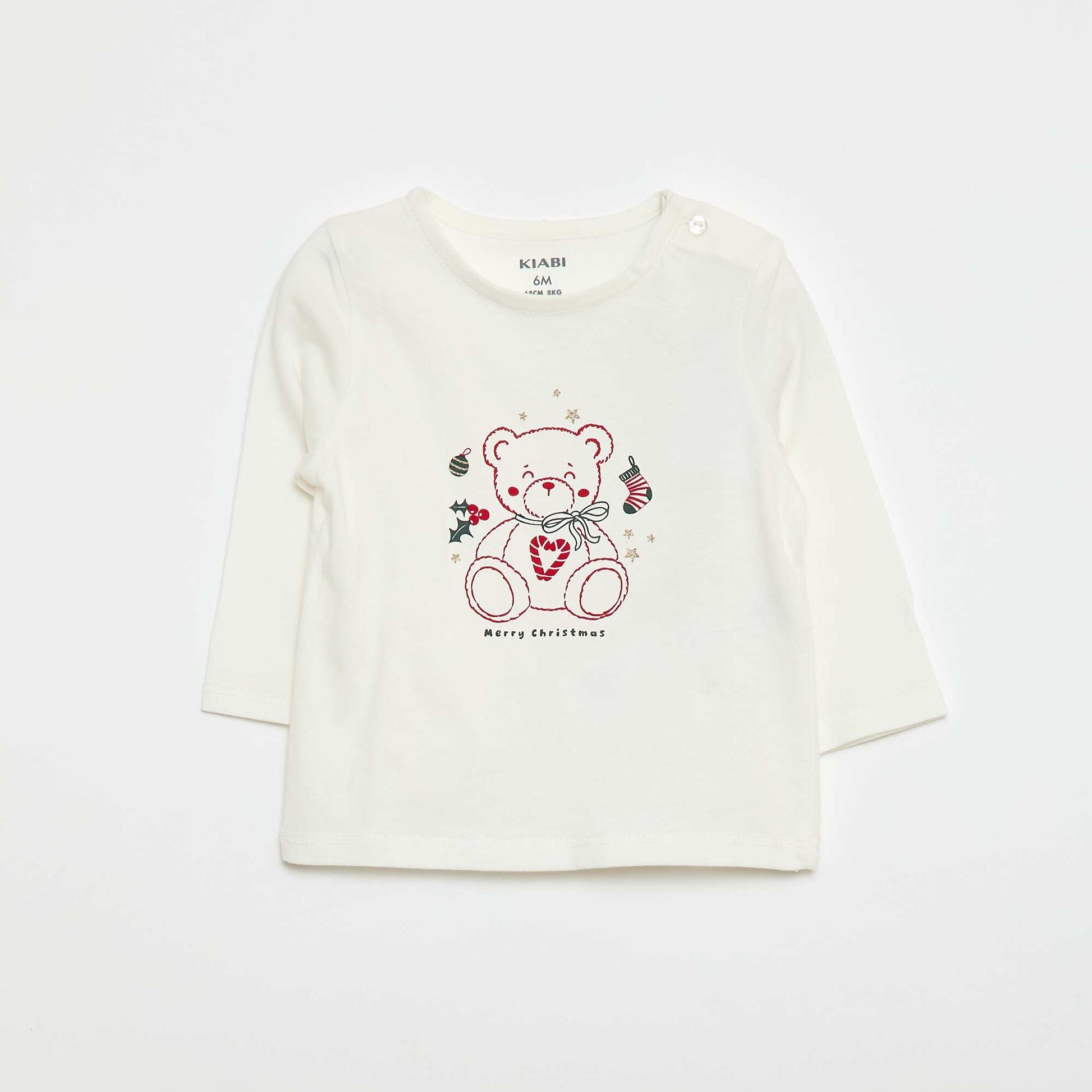 T-shirt à col rond imprimé 'Noël' BLANC