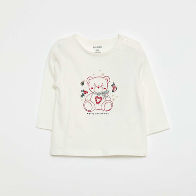 T-shirt à col rond imprimé 'Noël' BLANC