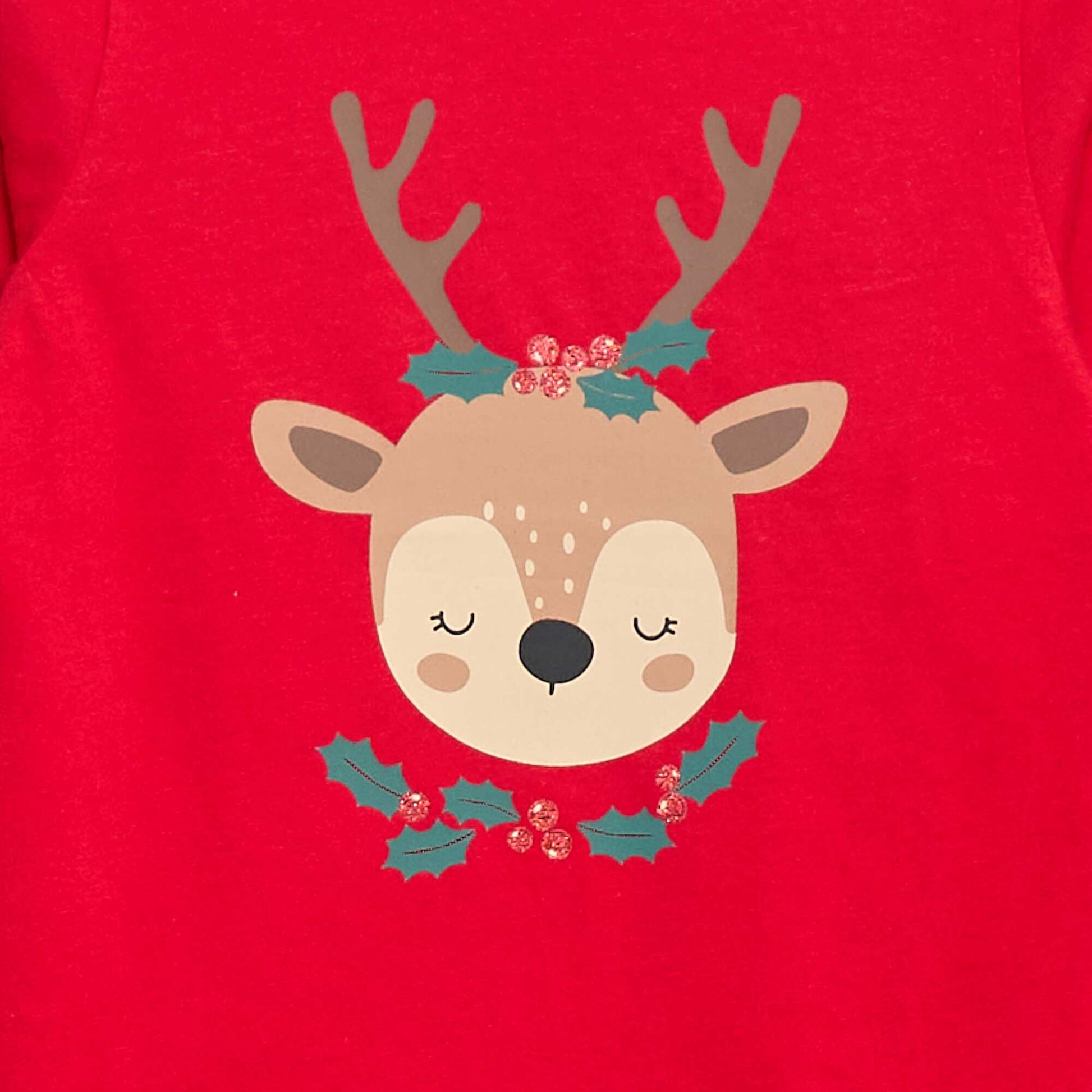 T-shirt à col rond imprimé 'Noël' ROUGE