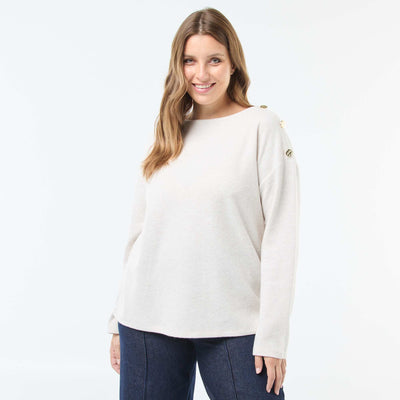 Tee-shirt maille doudou avec boutons dorés BEIGE