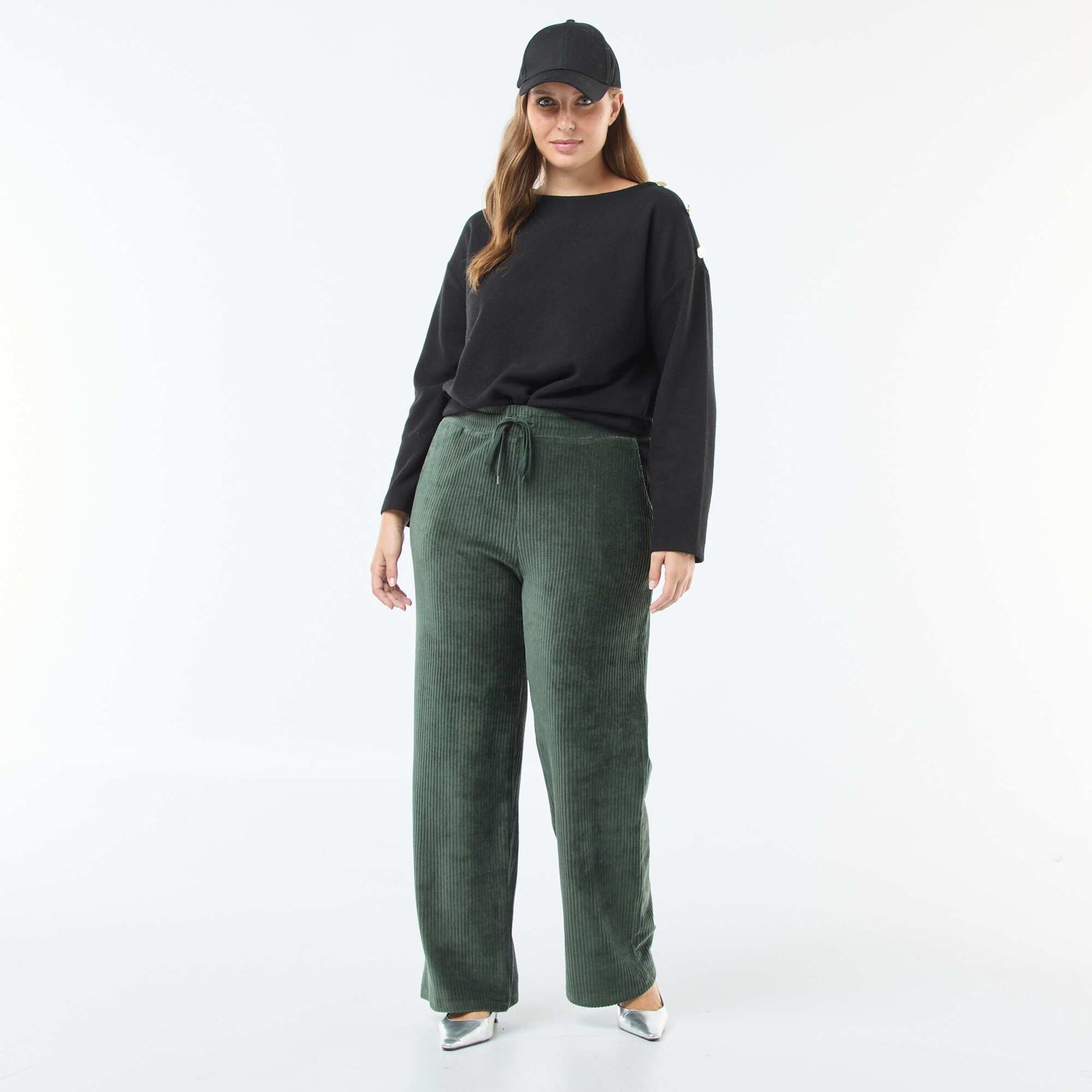 Tee-shirt maille doudou avec boutons dorés NOIR