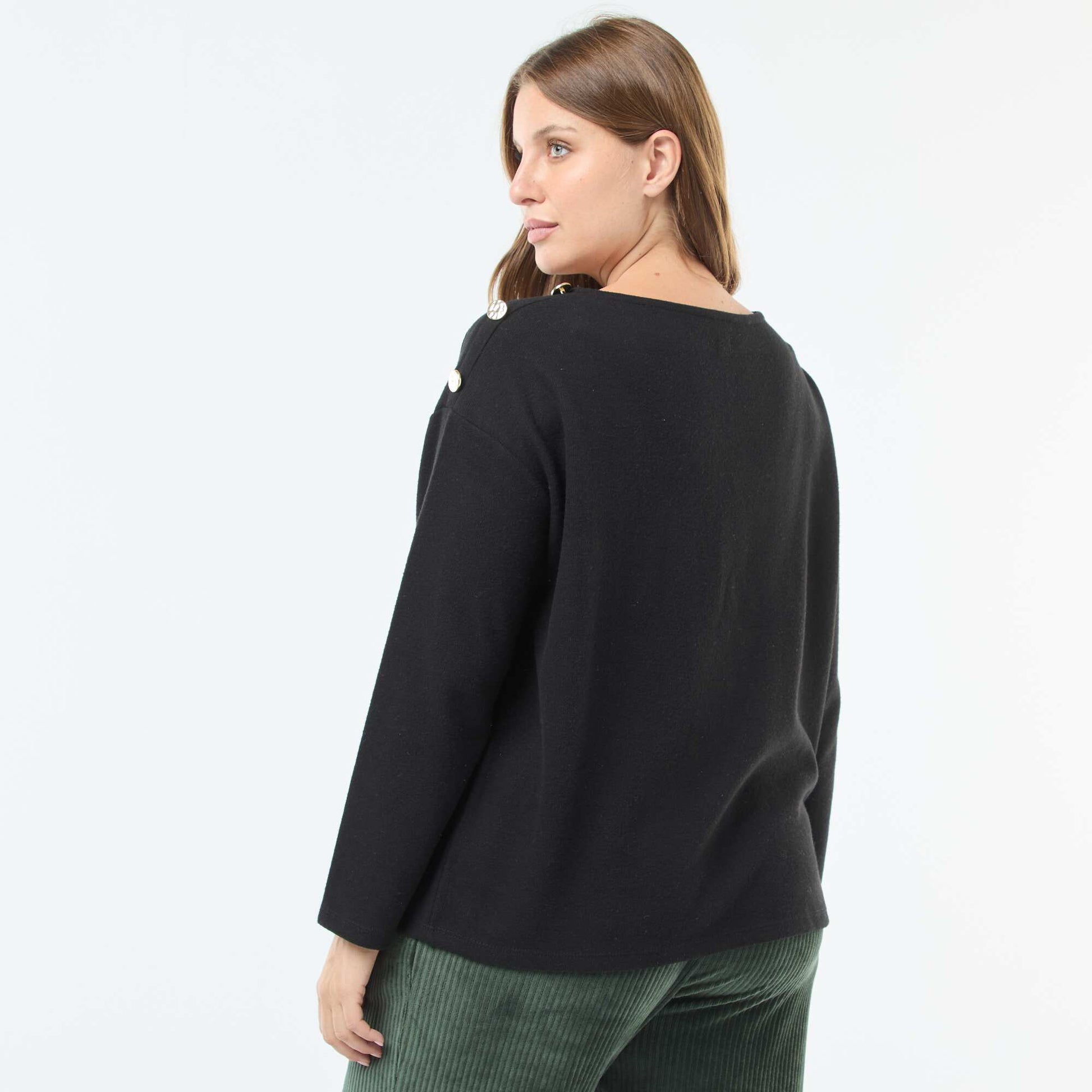 Tee-shirt maille doudou avec boutons dorés NOIR