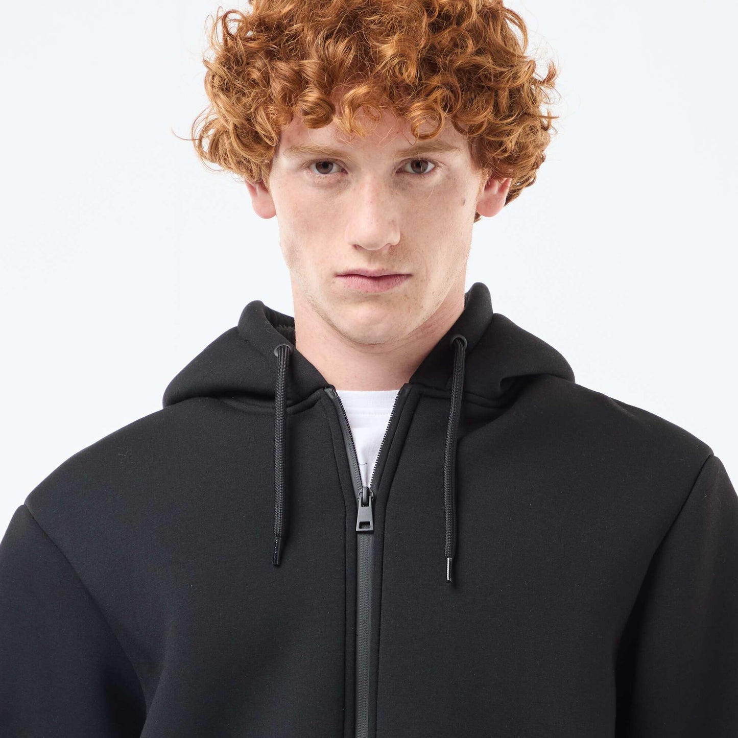 Sweat à capuche zippé doublé effet moutonné NOIR