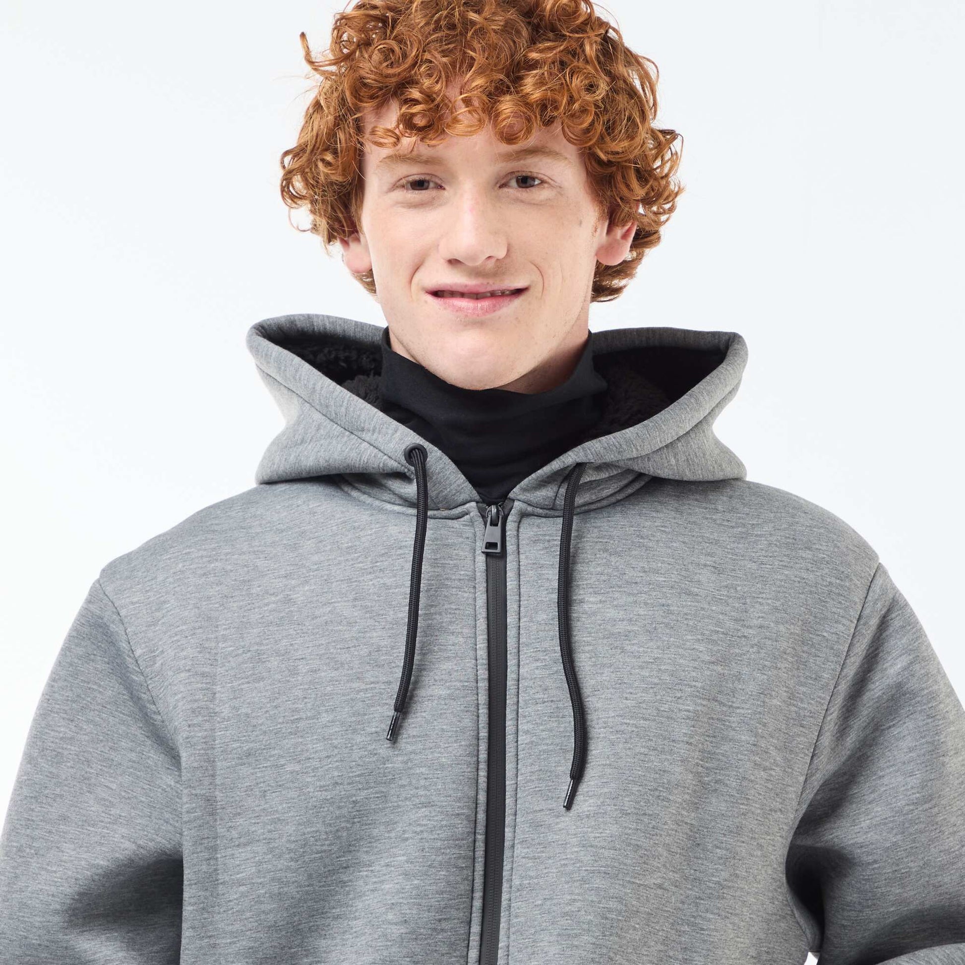 Sweat à capuche zippé doublé effet moutonné GRIS