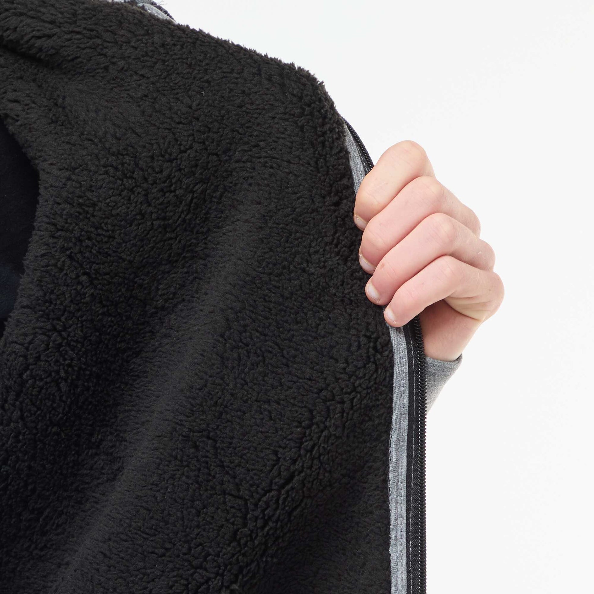 Sweat à capuche zippé doublé effet moutonné GRIS