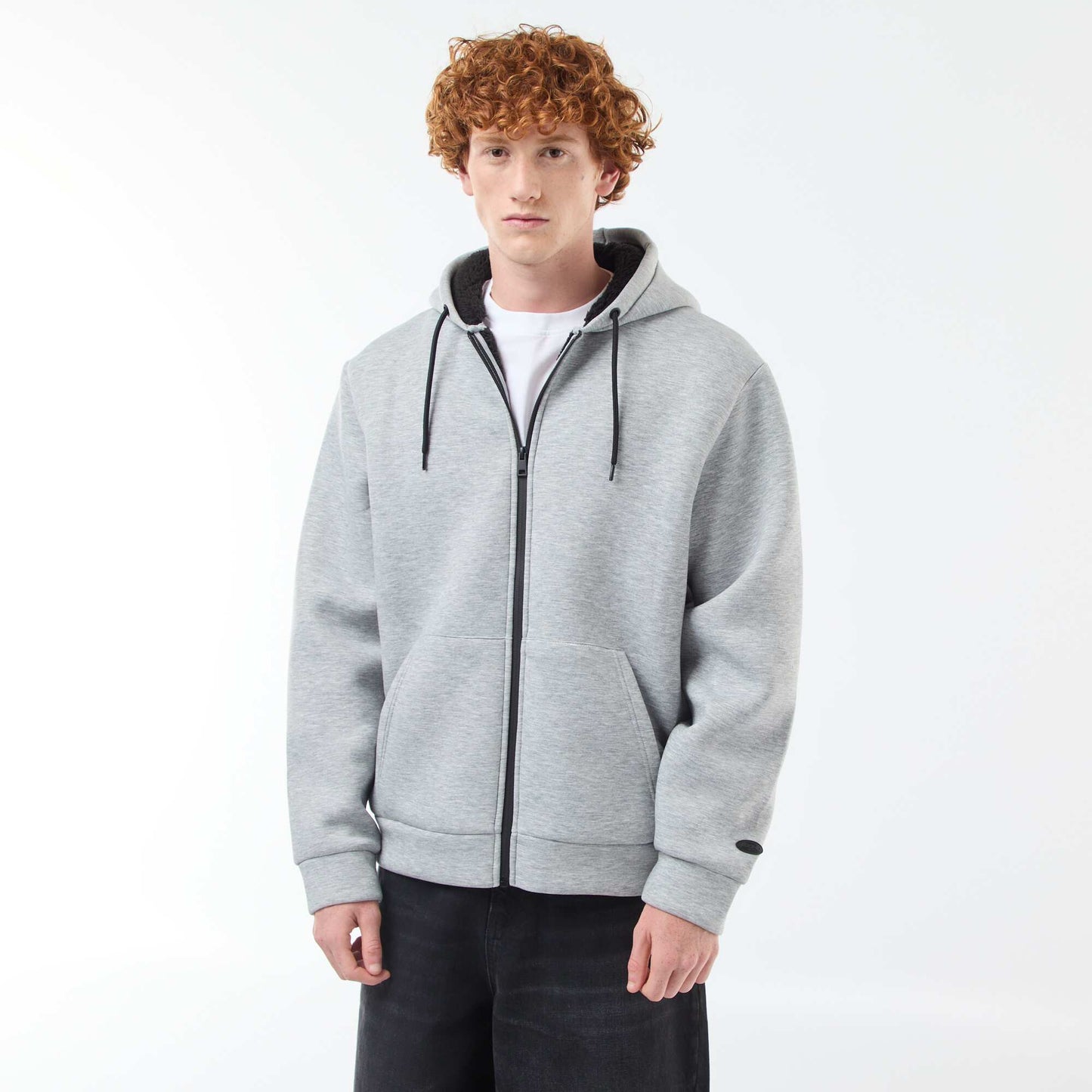 Sweat à capuche zippé doublé effet moutonné GRIS