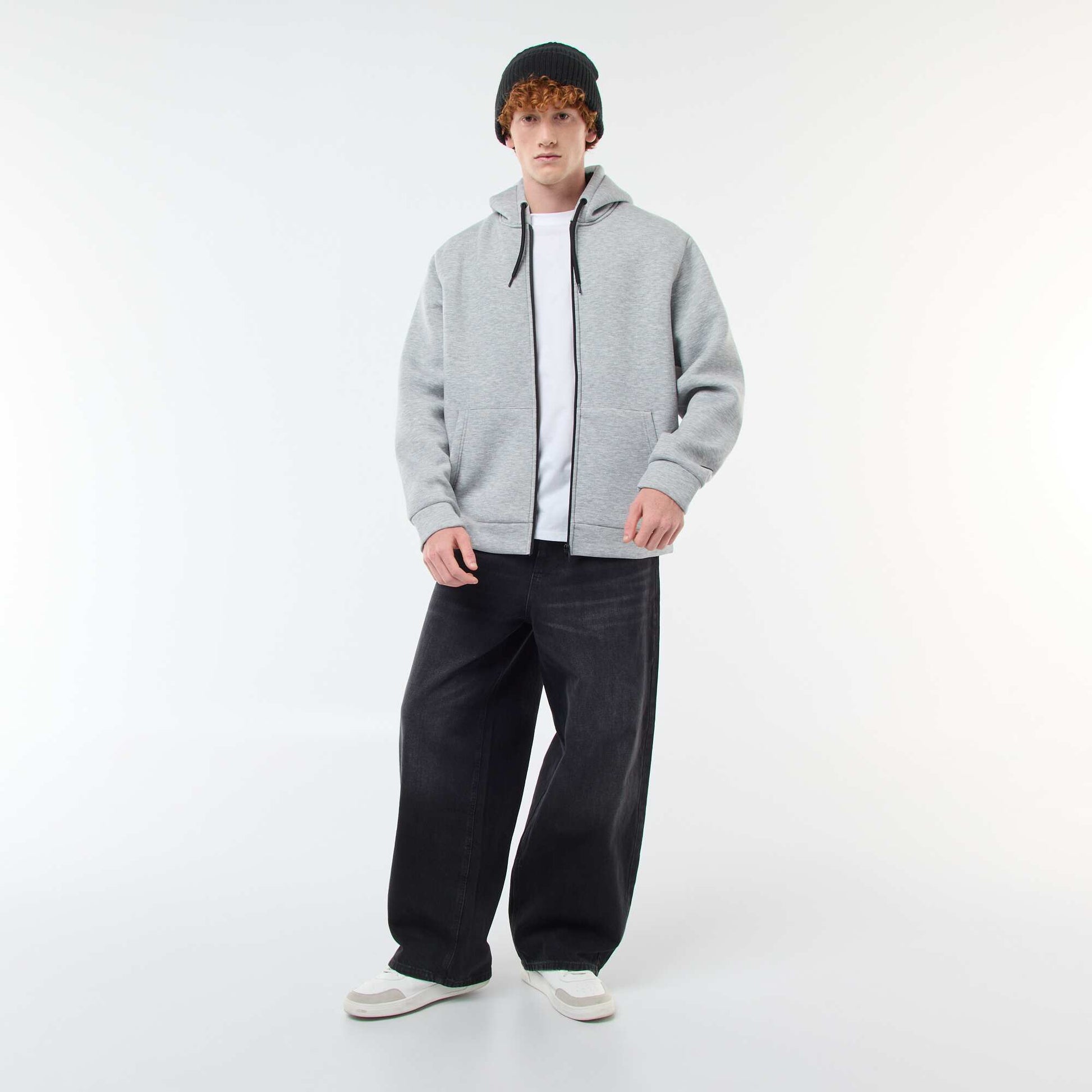 Sweat à capuche zippé doublé effet moutonné GRIS