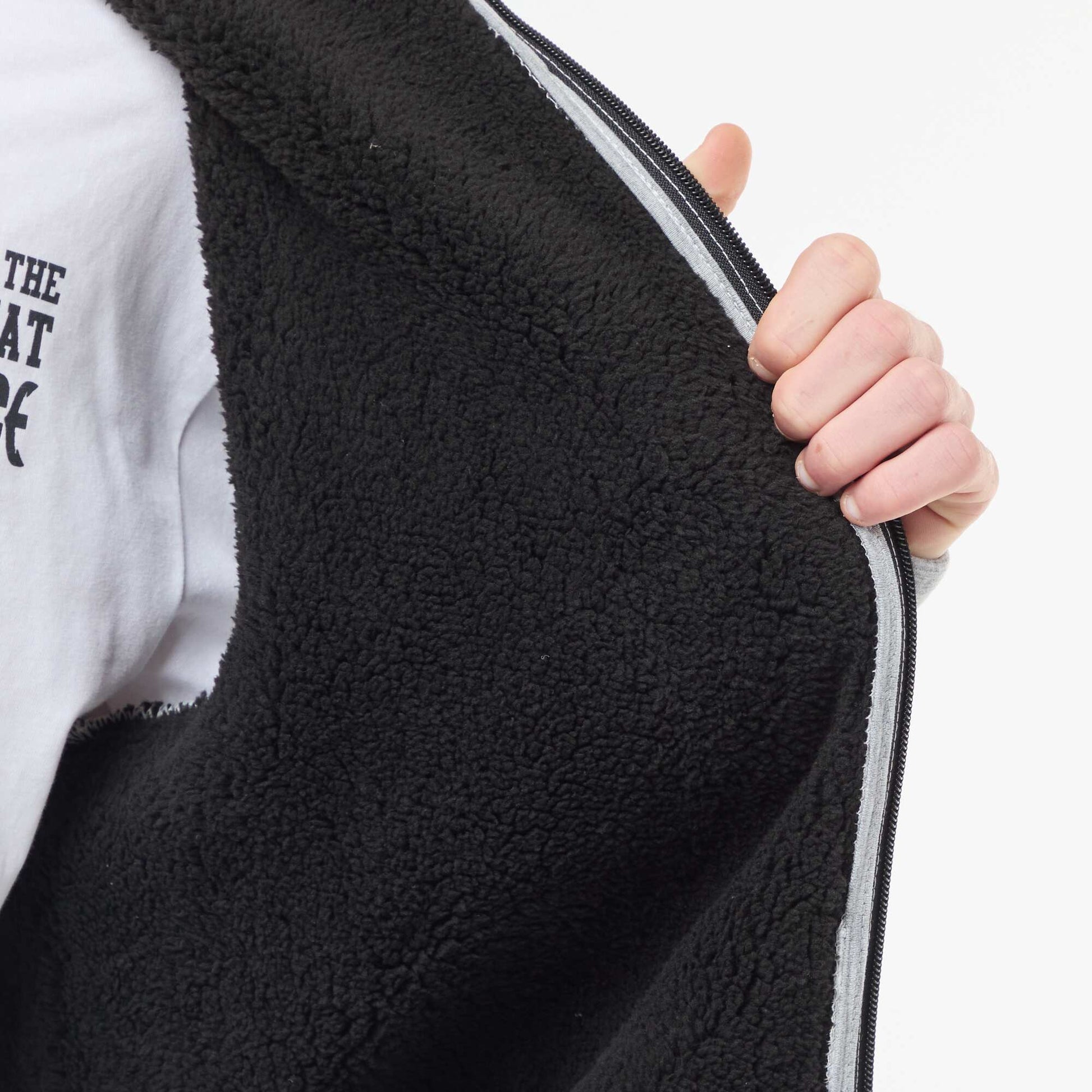 Sweat à capuche zippé doublé effet moutonné GRIS