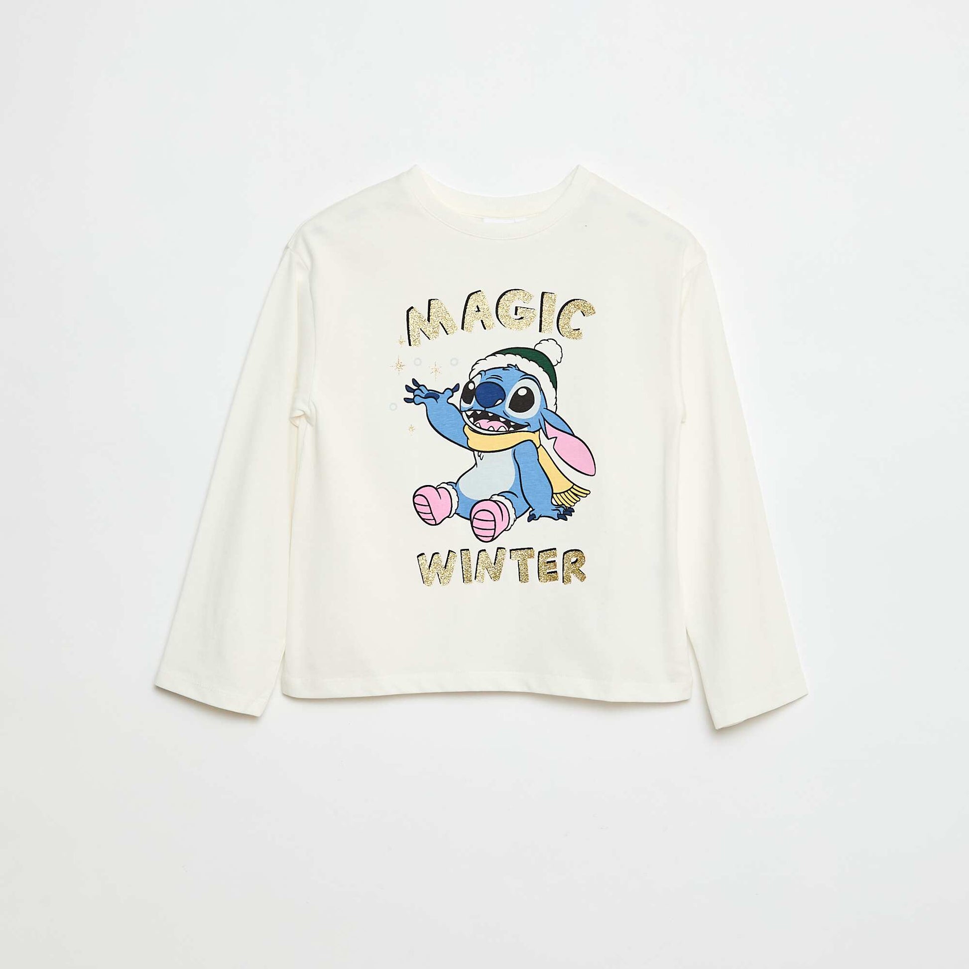 T-shirt imprimé Noël 'Disney' 'Stitch' en jersey coton BLANC