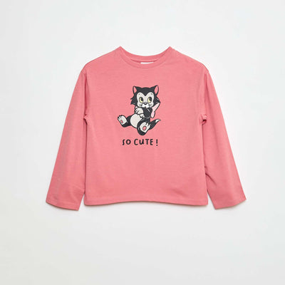 T-shirt imprimé Noël 'Disney' 'Figaro' en jersey coton ROSE