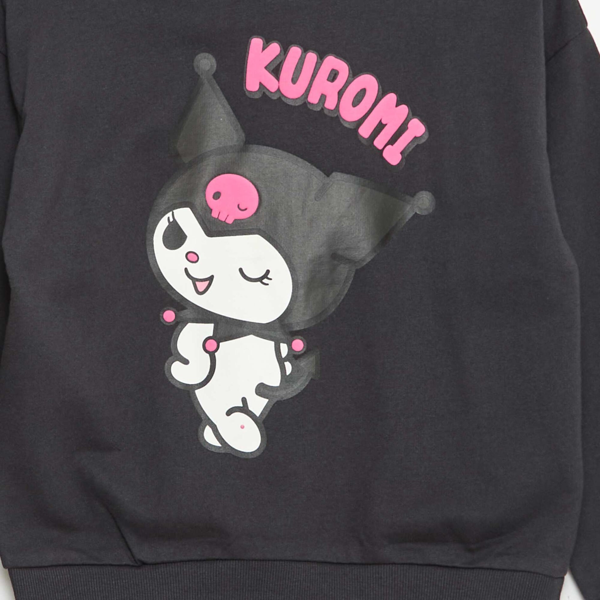 Sweat à capuche 'Hello Kitty & Kuromi' col rond NOIR