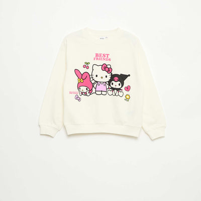 Sweat à capuche 'Hello Kitty & Kuromi' col rond BLANC