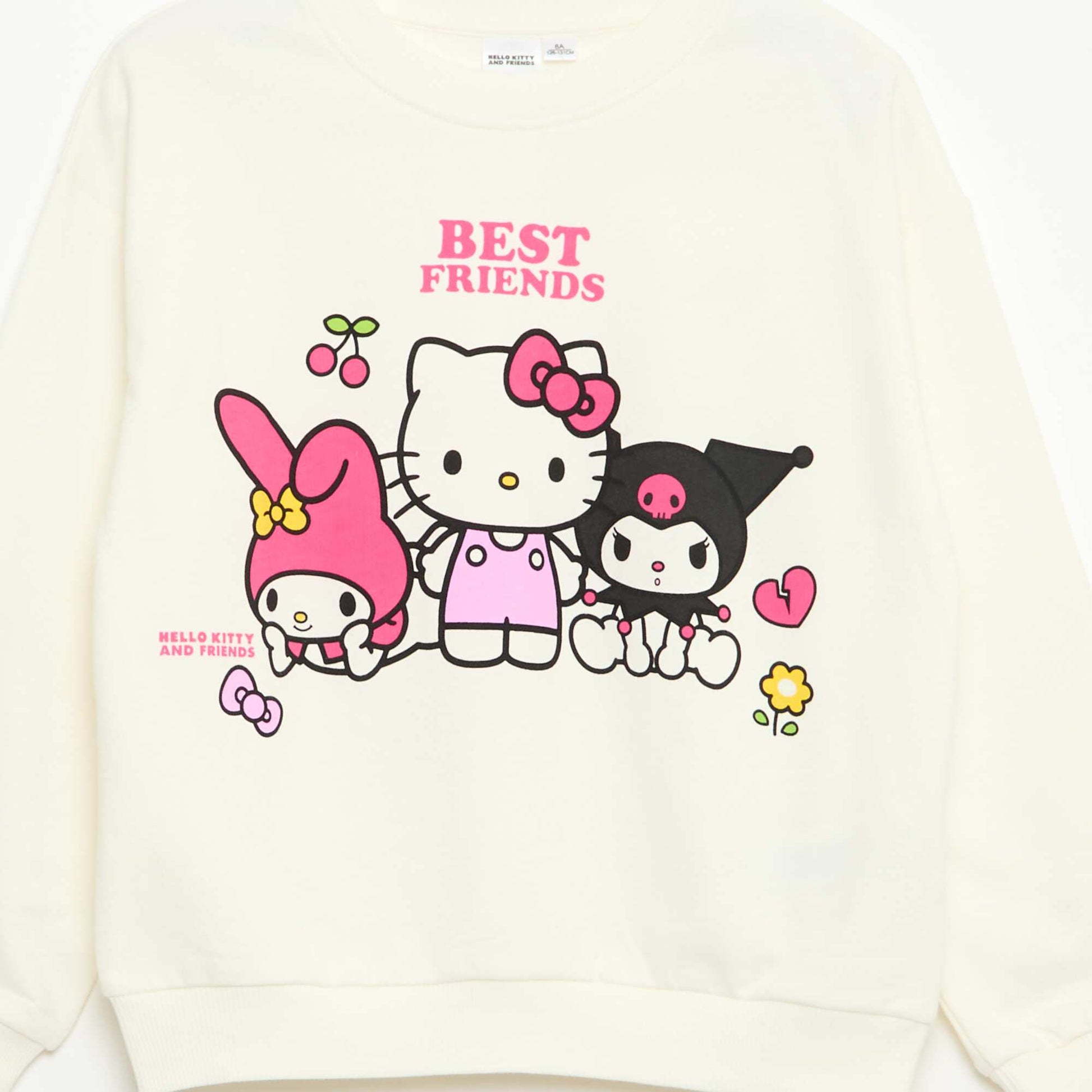 Sweat à capuche 'Hello Kitty & Kuromi' col rond BLANC