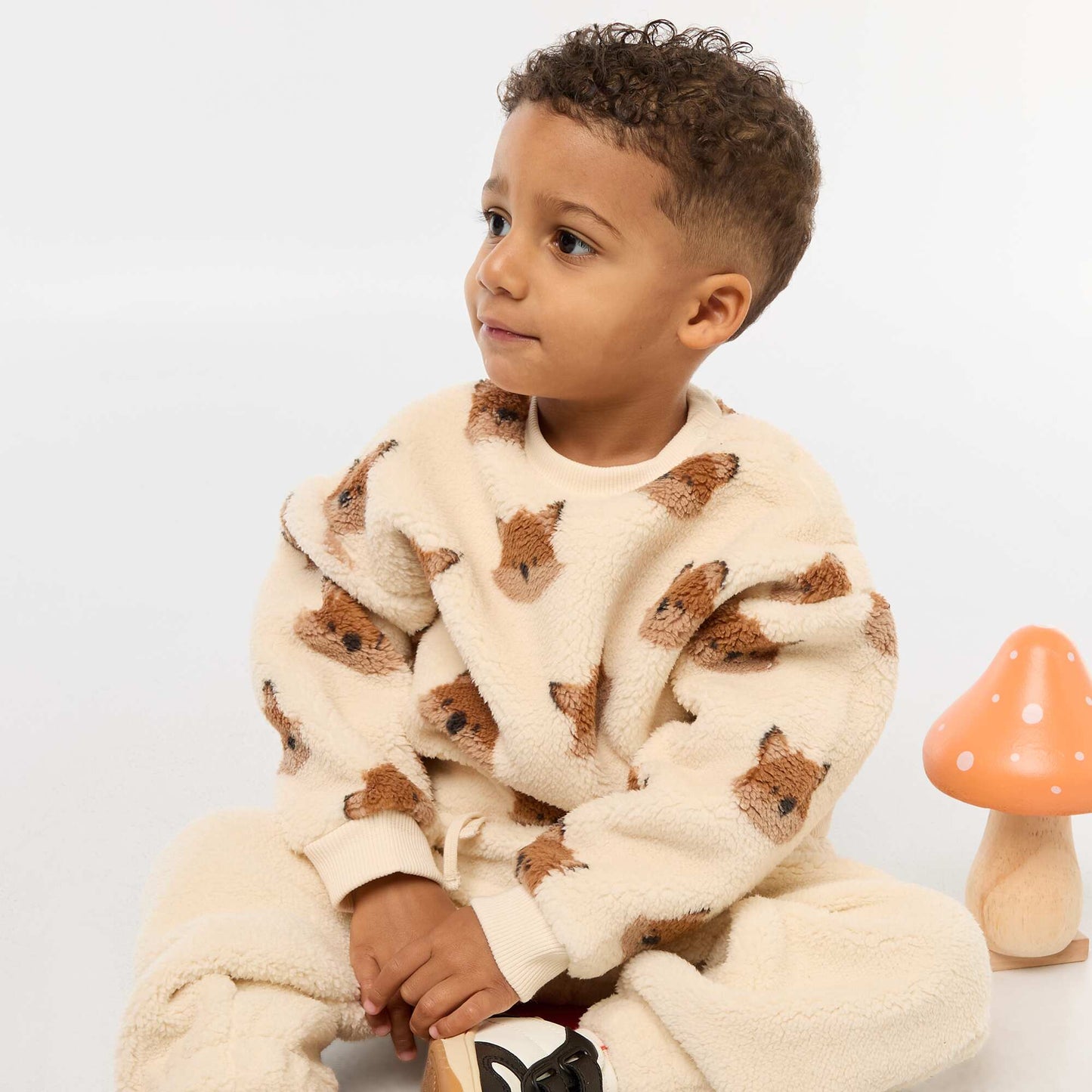 Sweat col rond effet moutonné animalier BLANC