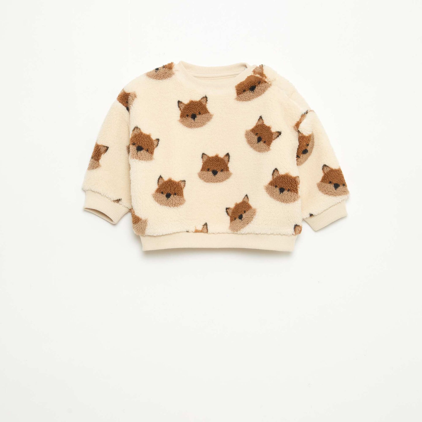 Sweat col rond effet moutonné animalier BLANC