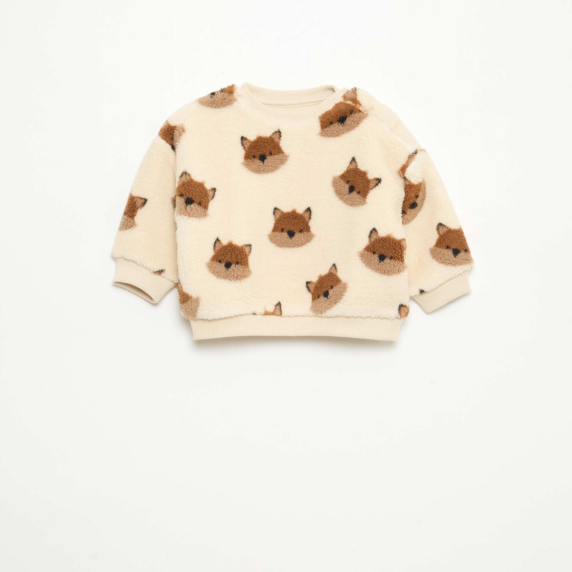 Sweat col rond effet moutonné animalier BLANC