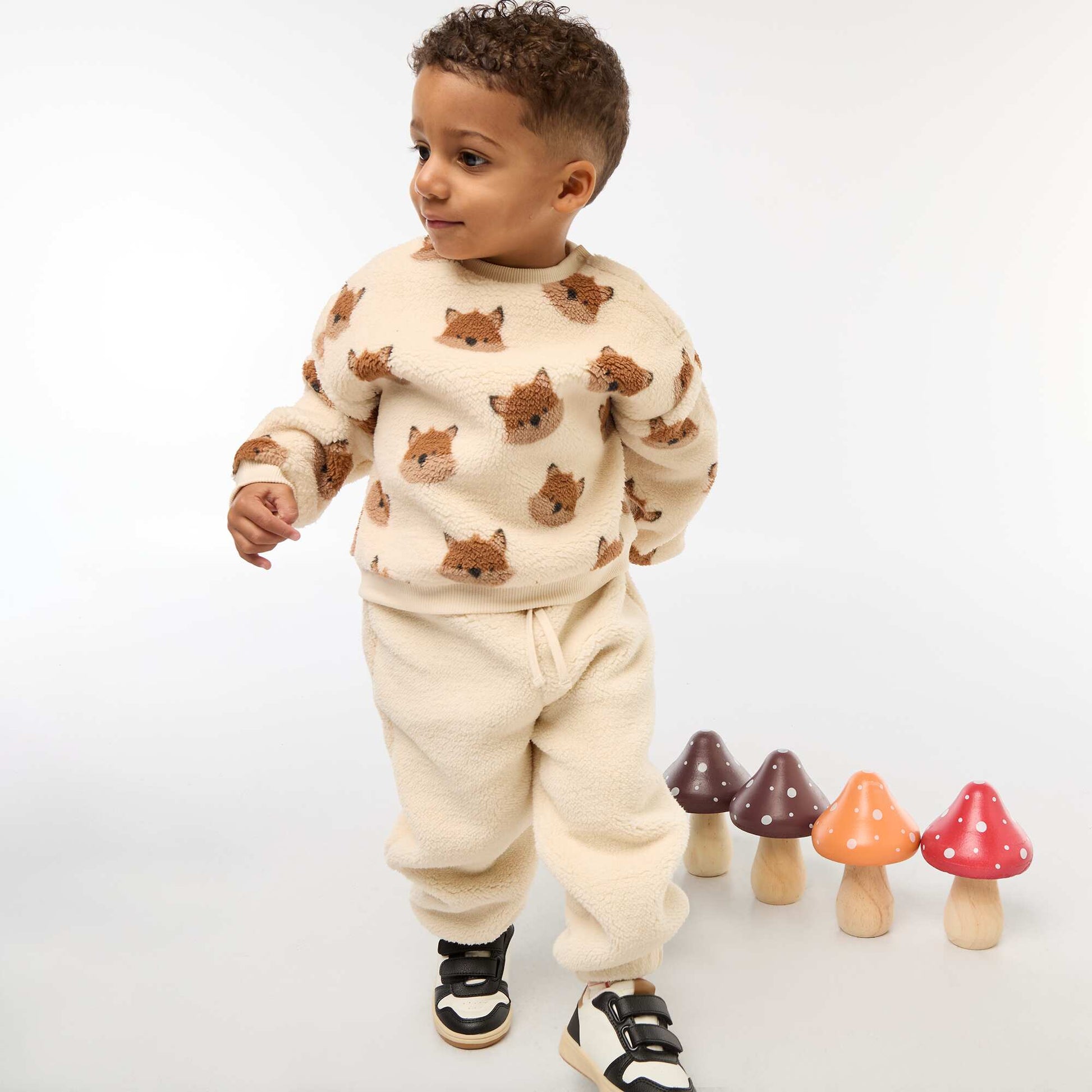 Sweat col rond effet moutonné animalier BLANC