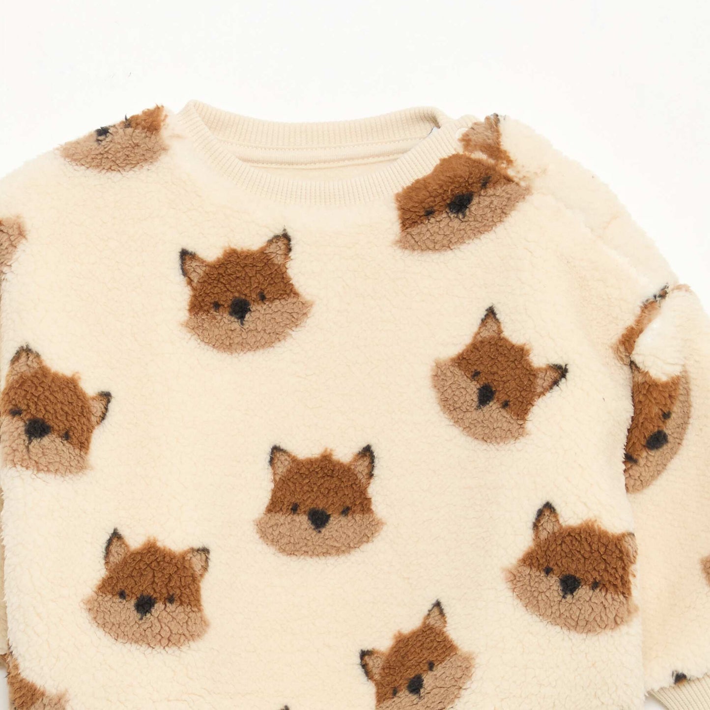 Sweat col rond effet moutonné animalier BLANC