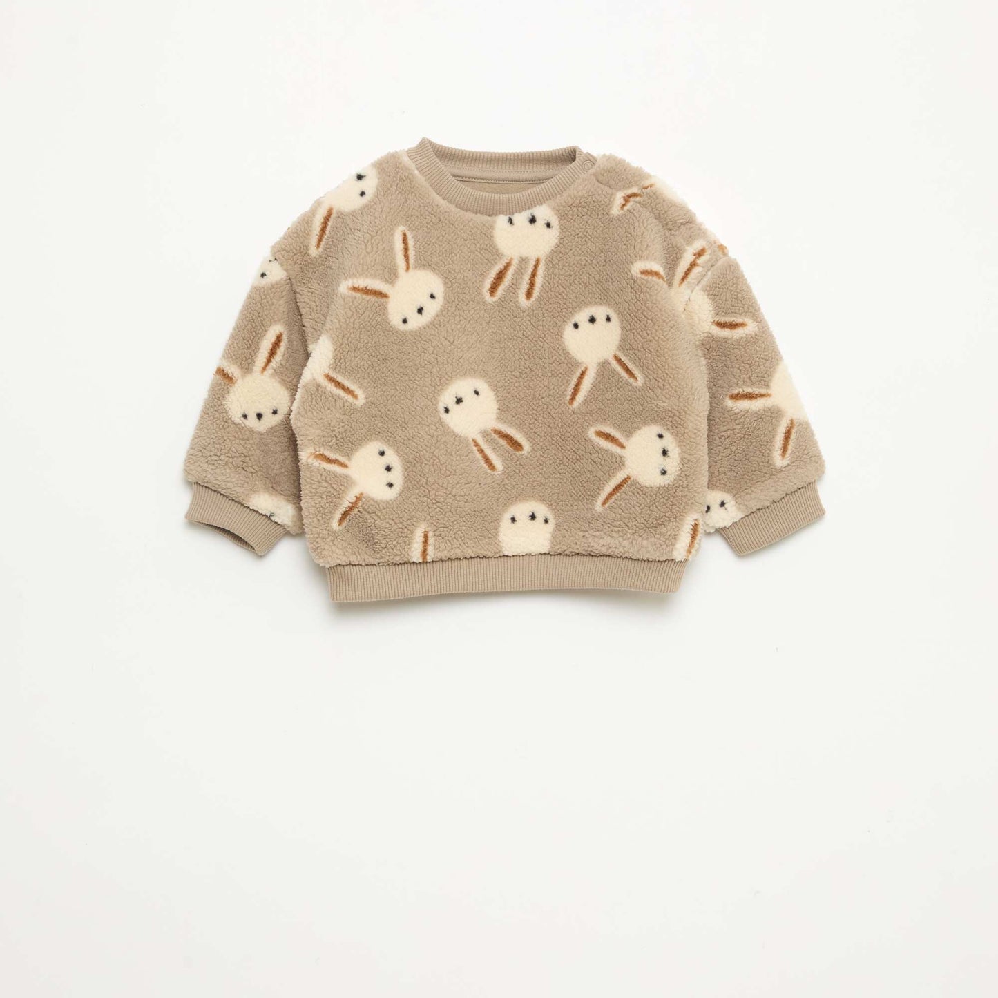 Sweat col rond effet moutonné animalier BEIGE