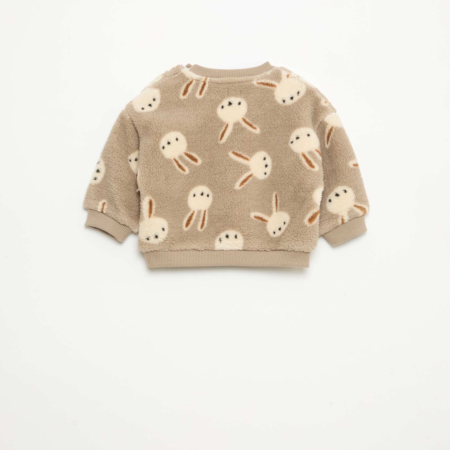 Sweat col rond effet moutonné animalier BEIGE