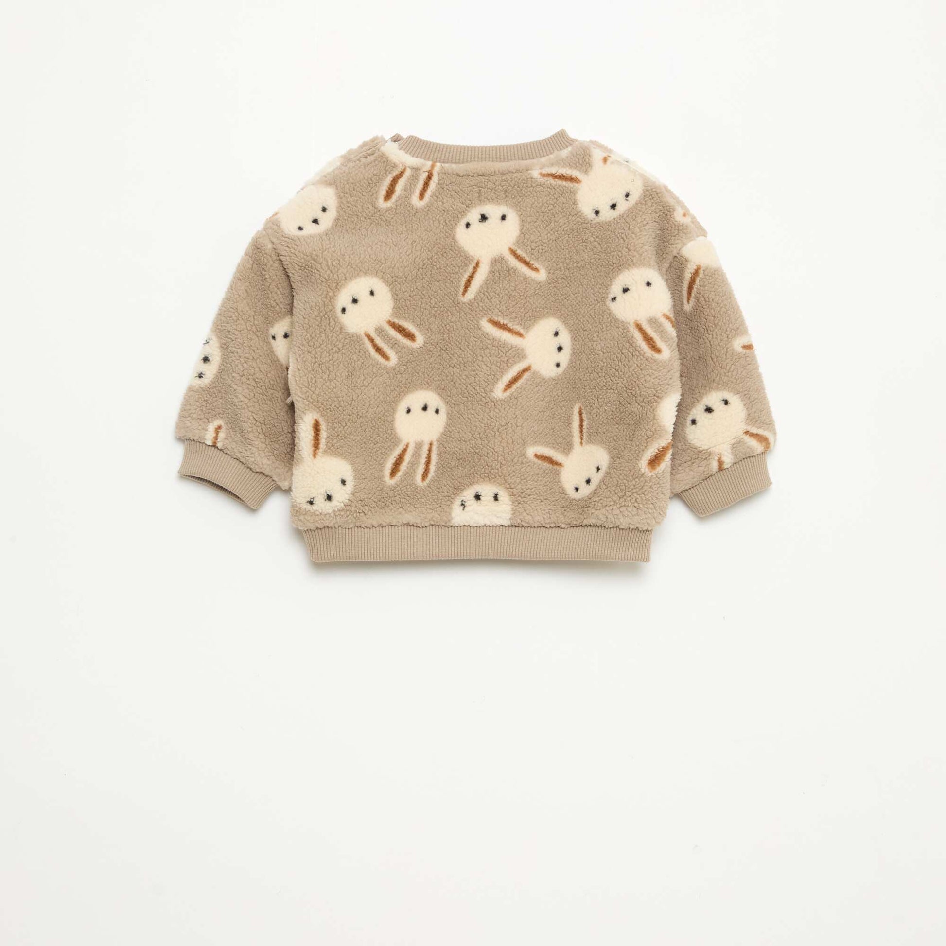 Sweat col rond effet moutonné animalier BEIGE