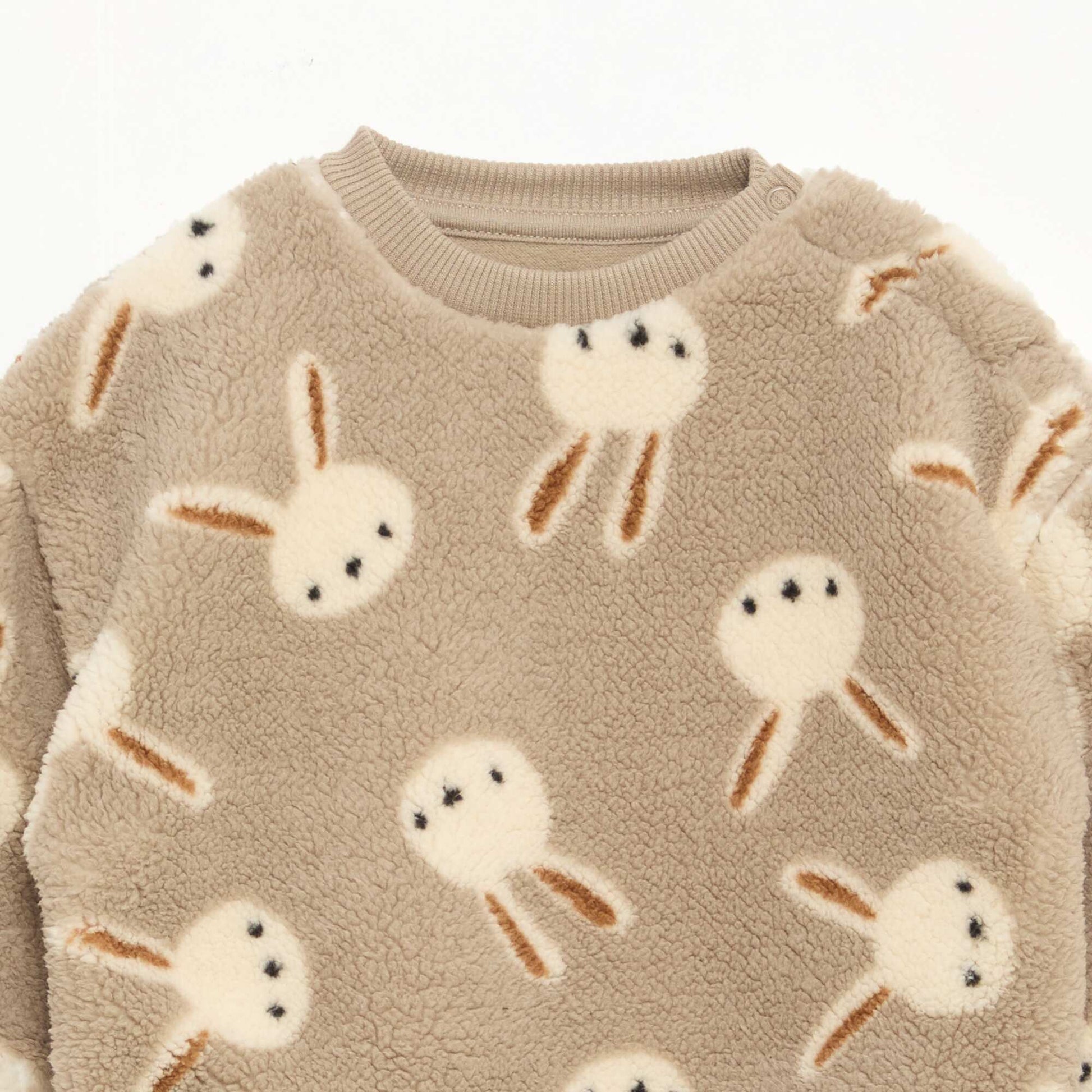 Sweat col rond effet moutonné animalier BEIGE