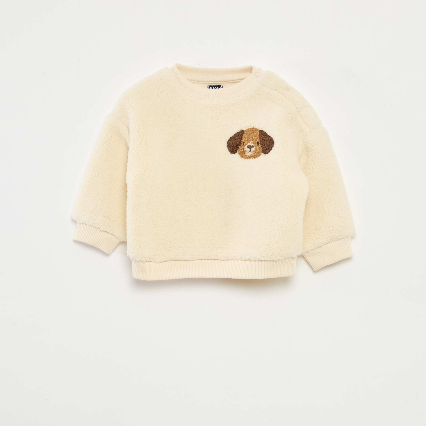 Sweat col rond effet moutonné animalier BLANC