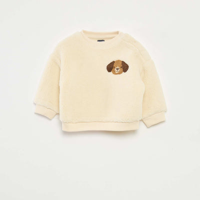 Sweat col rond effet moutonné animalier BLANC