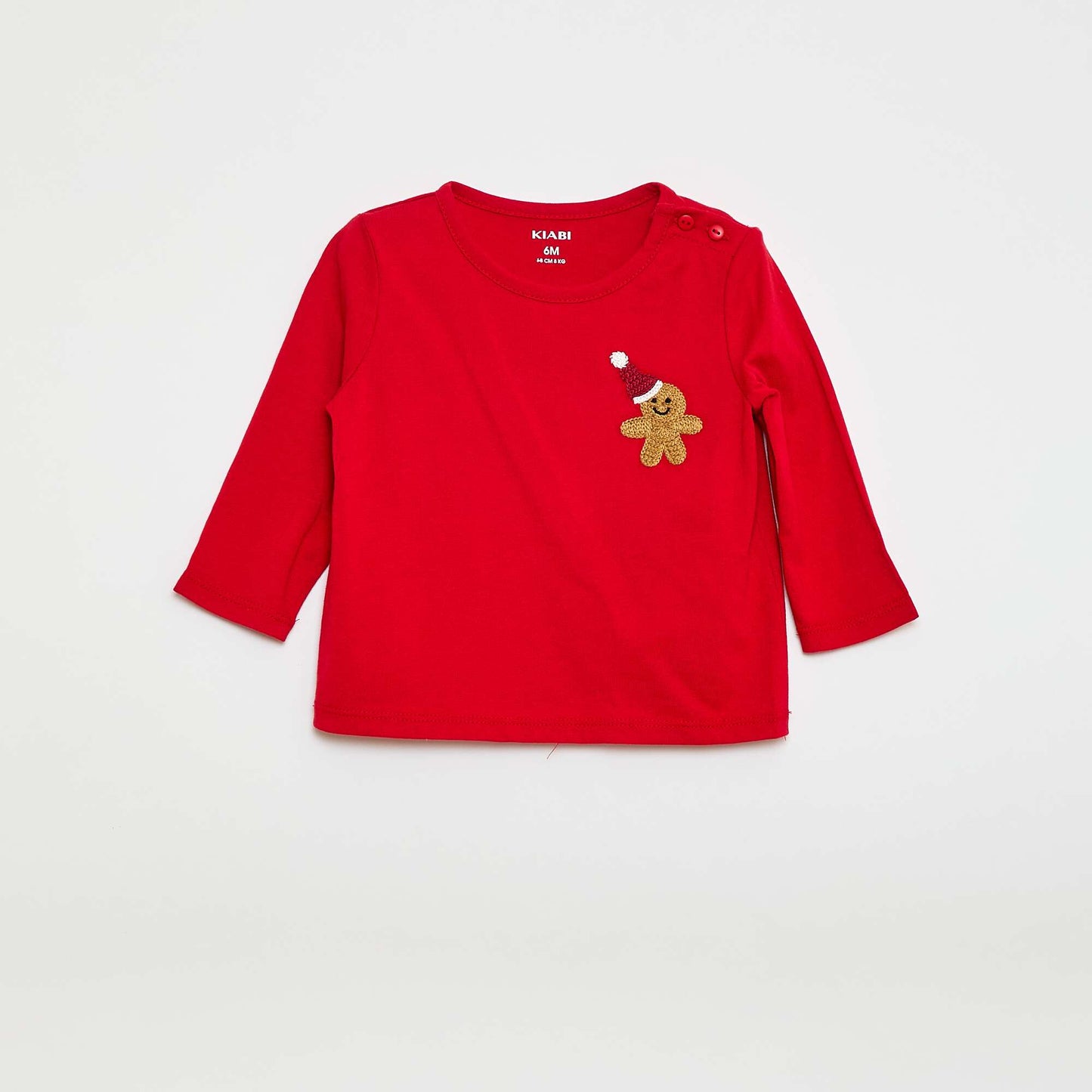 T-shirt de Noël avec broderie à la poitrine ROUGE