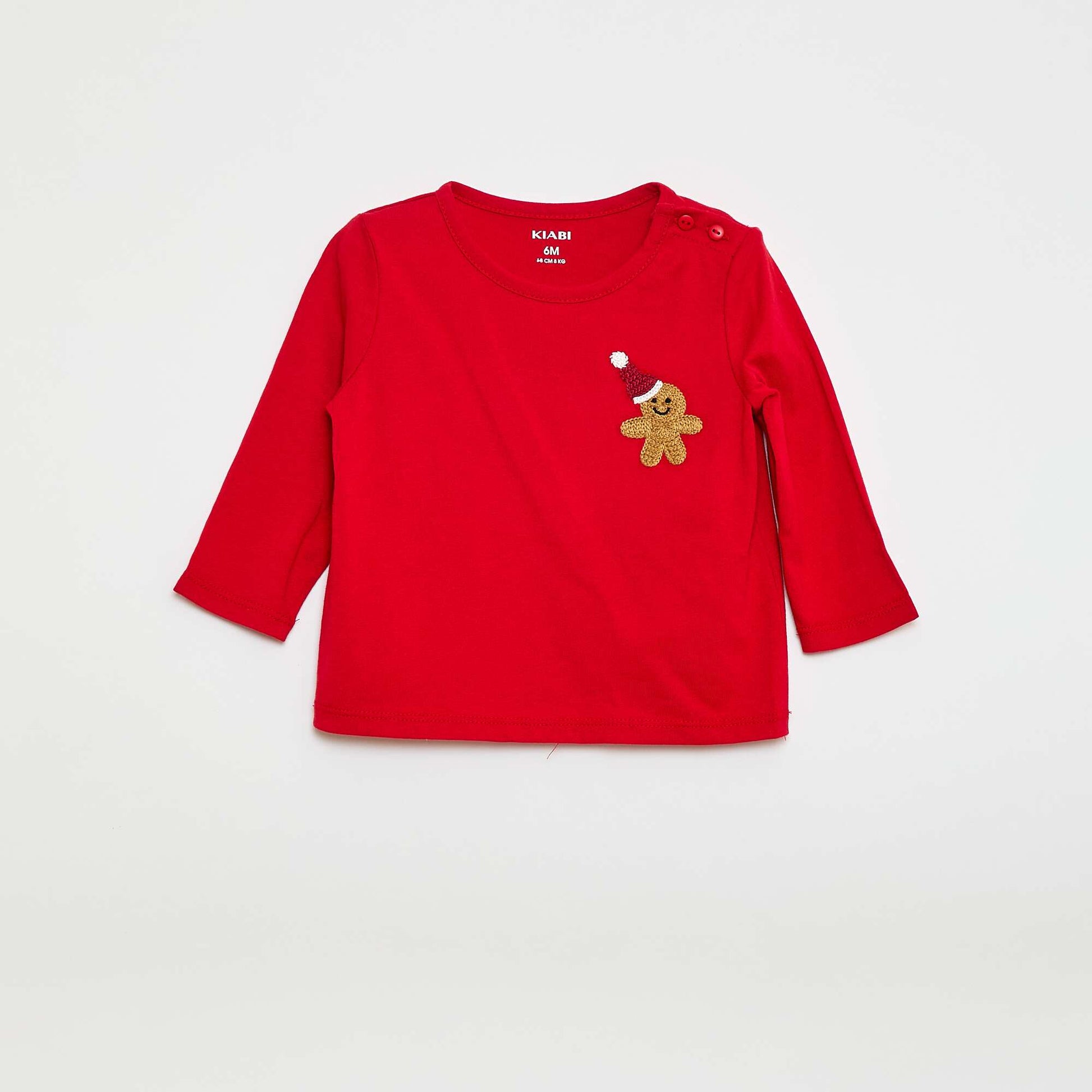 T-shirt de Noël avec broderie à la poitrine ROUGE