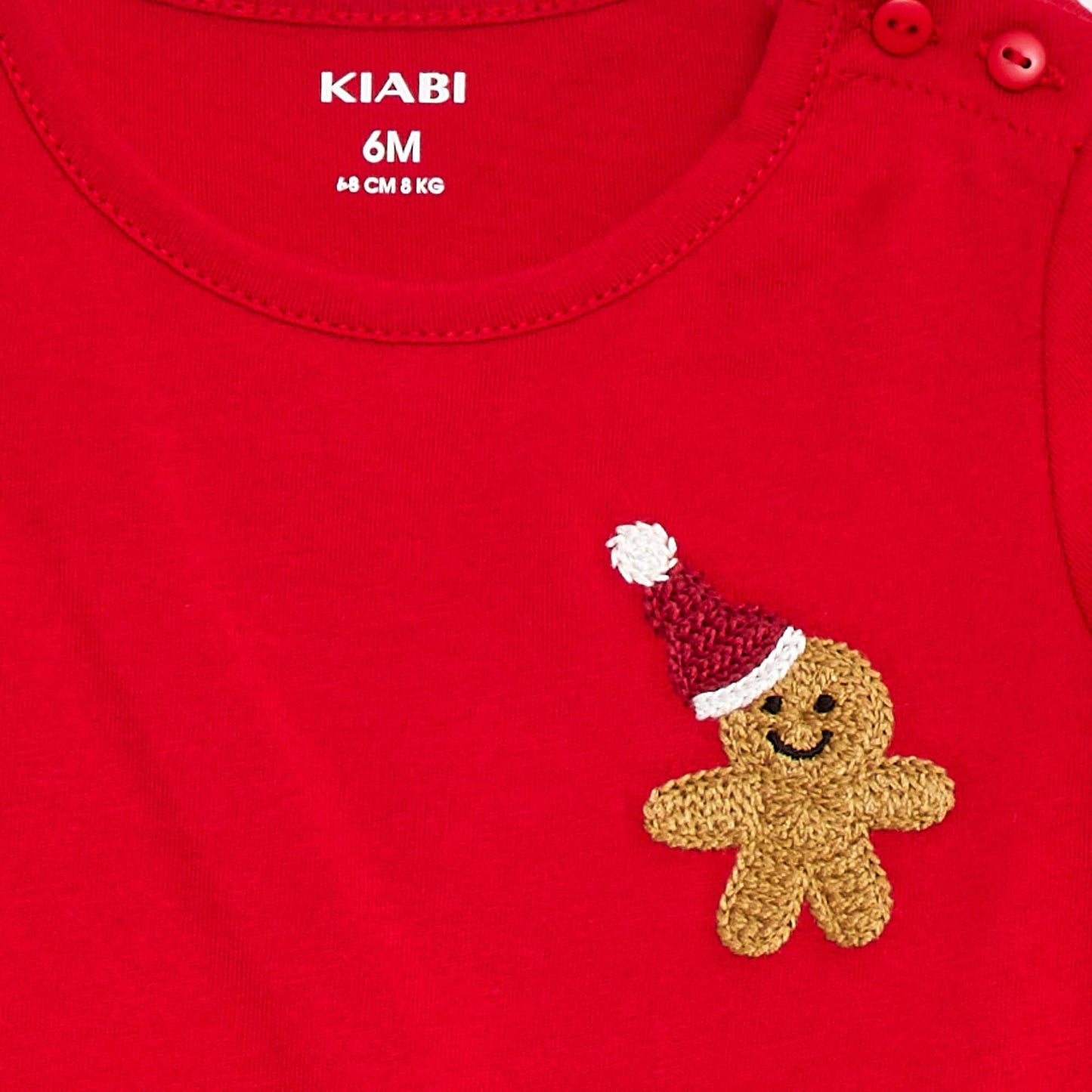 T-shirt de Noël avec broderie à la poitrine ROUGE