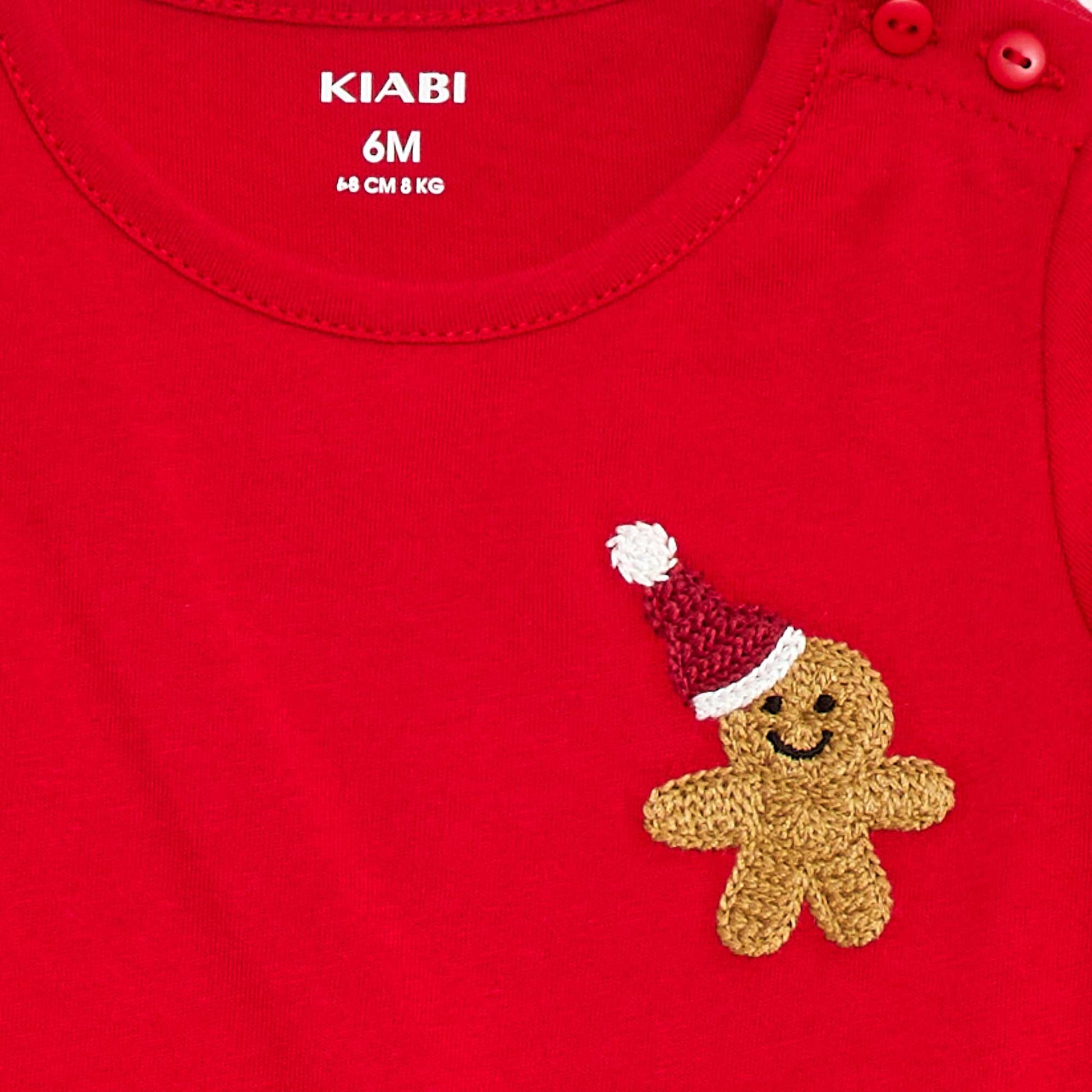 T-shirt de Noël avec broderie à la poitrine ROUGE