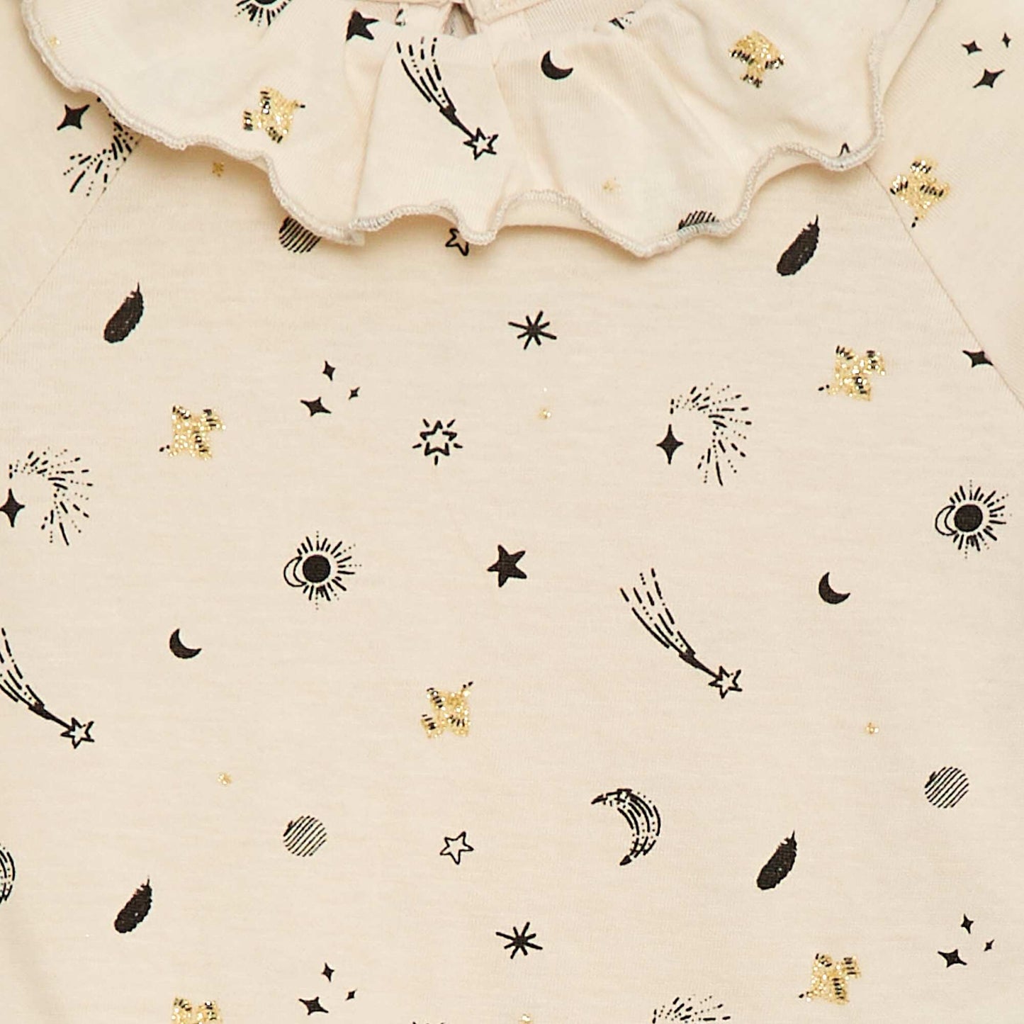 T-shirt col volanté all-over en coton BEIGE