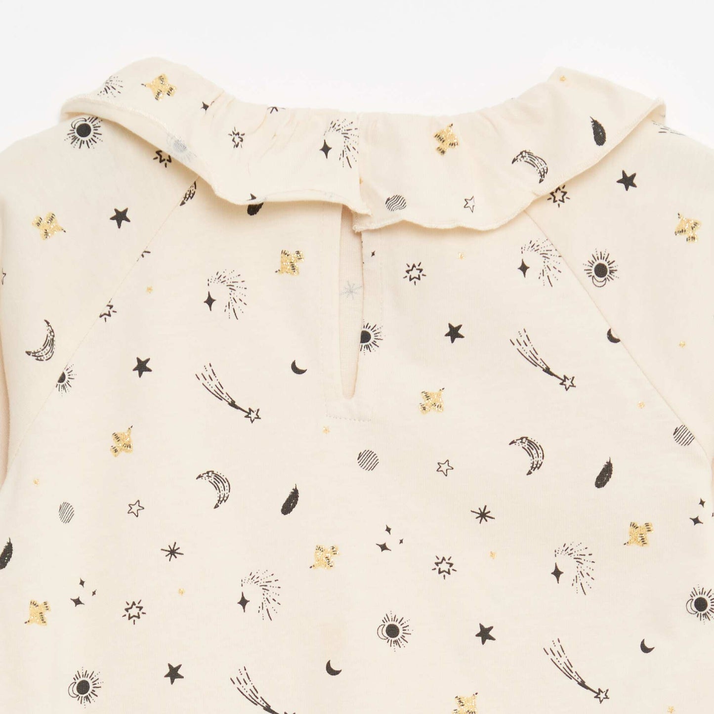 T-shirt col volanté all-over en coton BEIGE