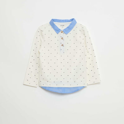Polo manches longues effet 2-en-1 BLANC